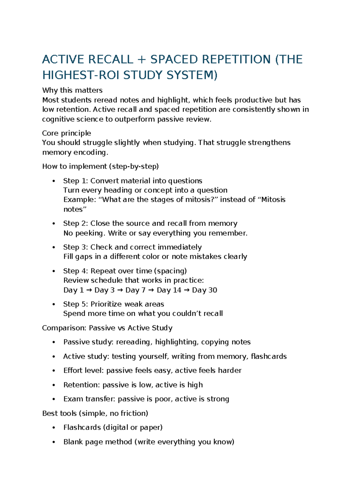 Active Recall & Spaced Repetition Study System Guide - Studocu