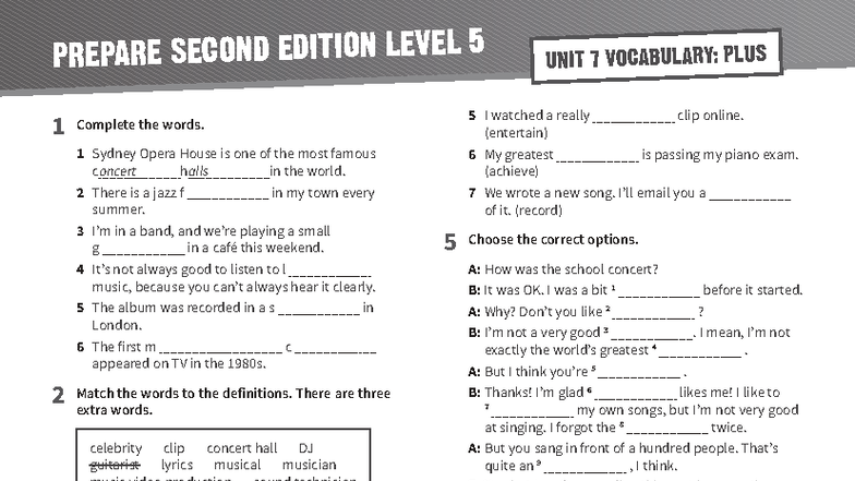 Prepare 5 Vocabulary Plus: Unit 07 Exercises and Answers - Studocu