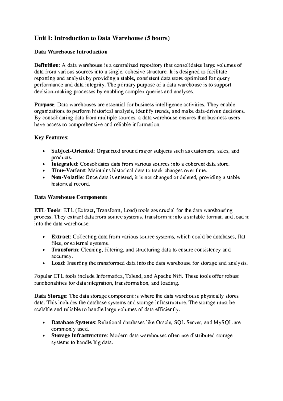 Data Warehouse Notes & Summary for Data Management (Course Code: DW101 ...