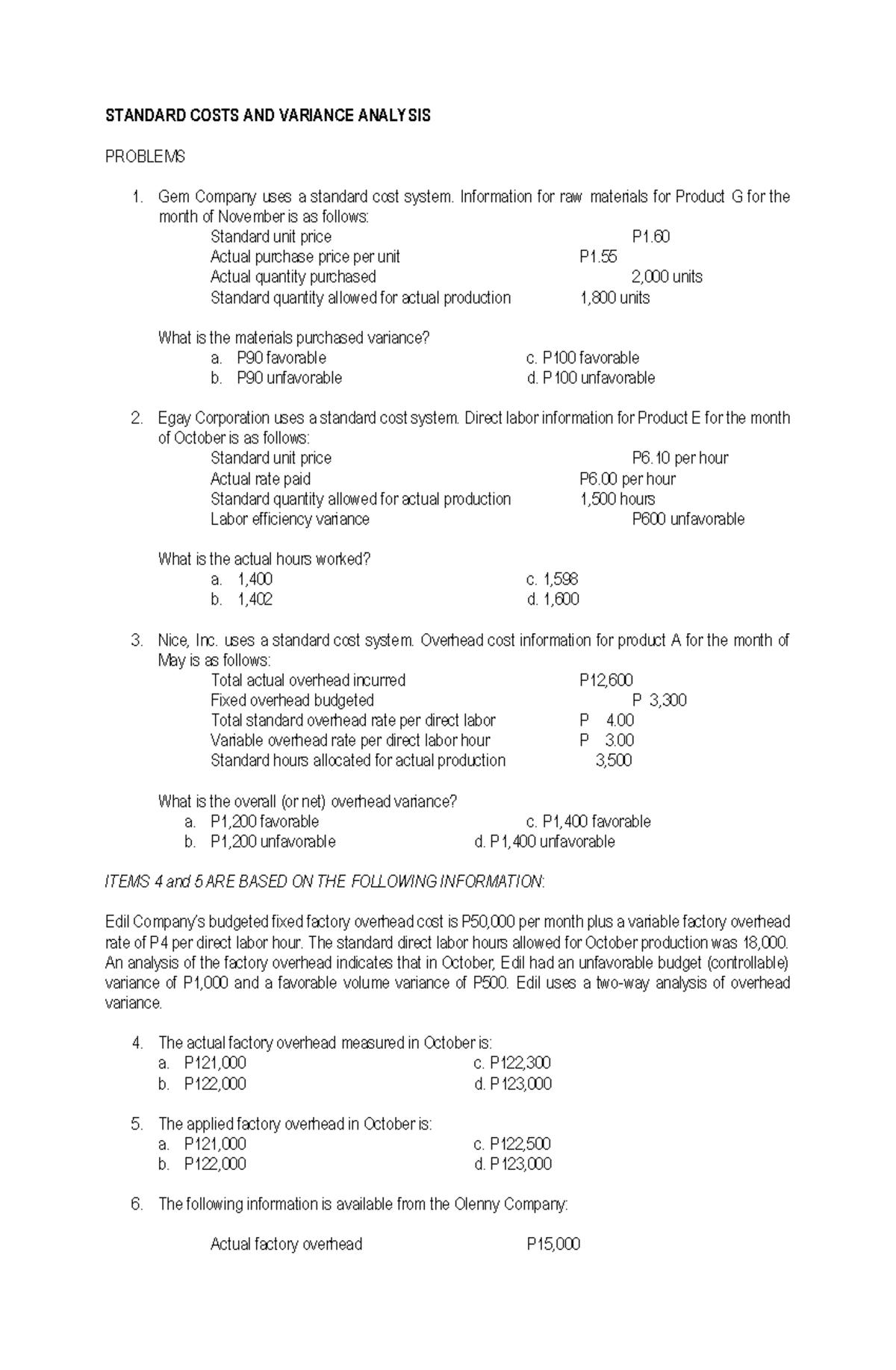 30684419 - Standard Costs and Variance Analysis Problems and Theory ...
