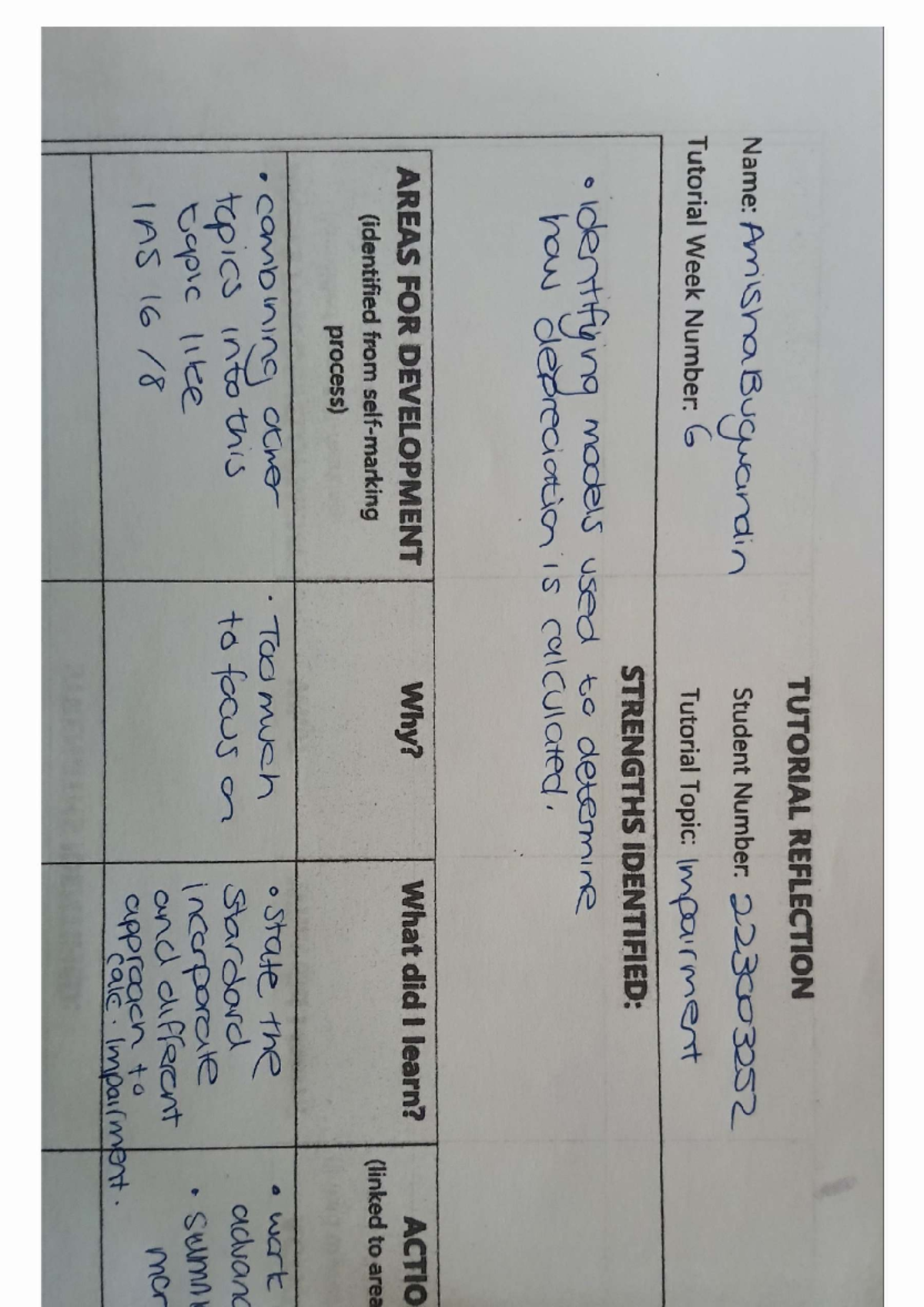 T6 Semester 1 Tutorial Reflection on Impairment and Depreciation - Studocu