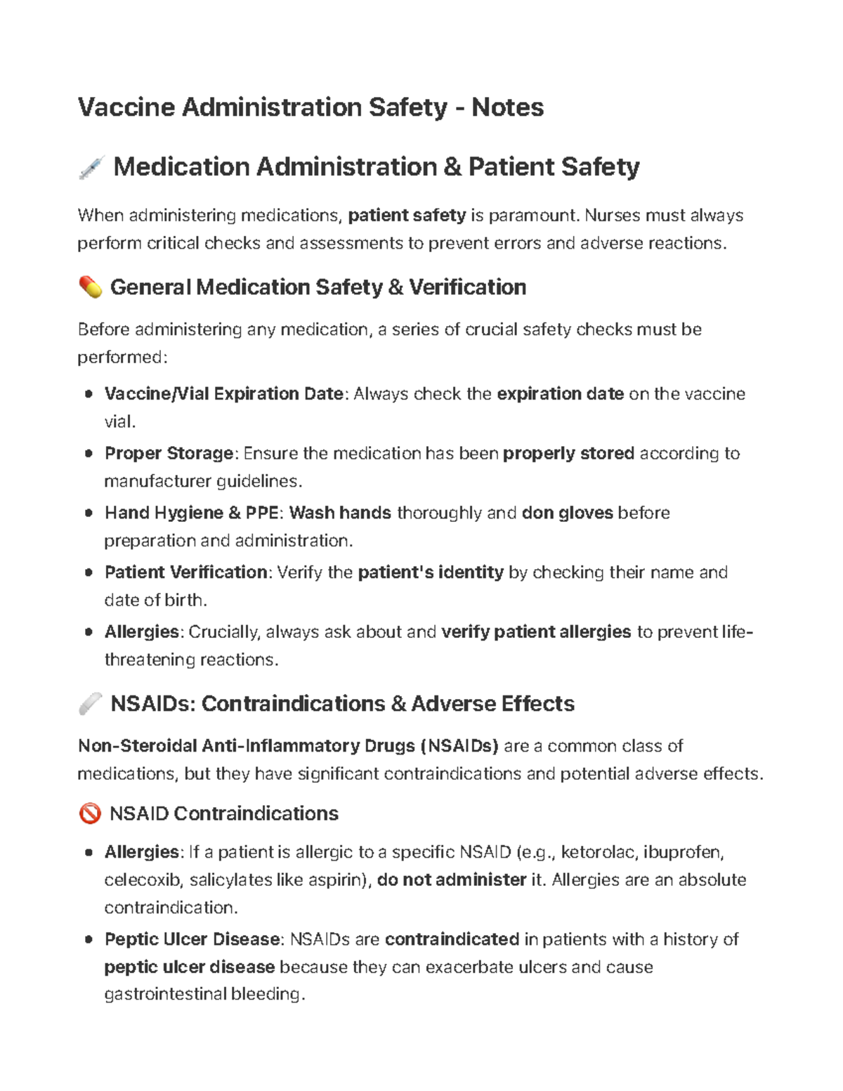 Vaccine Administration Safety Notes: Patient & Medication Safety - Studocu