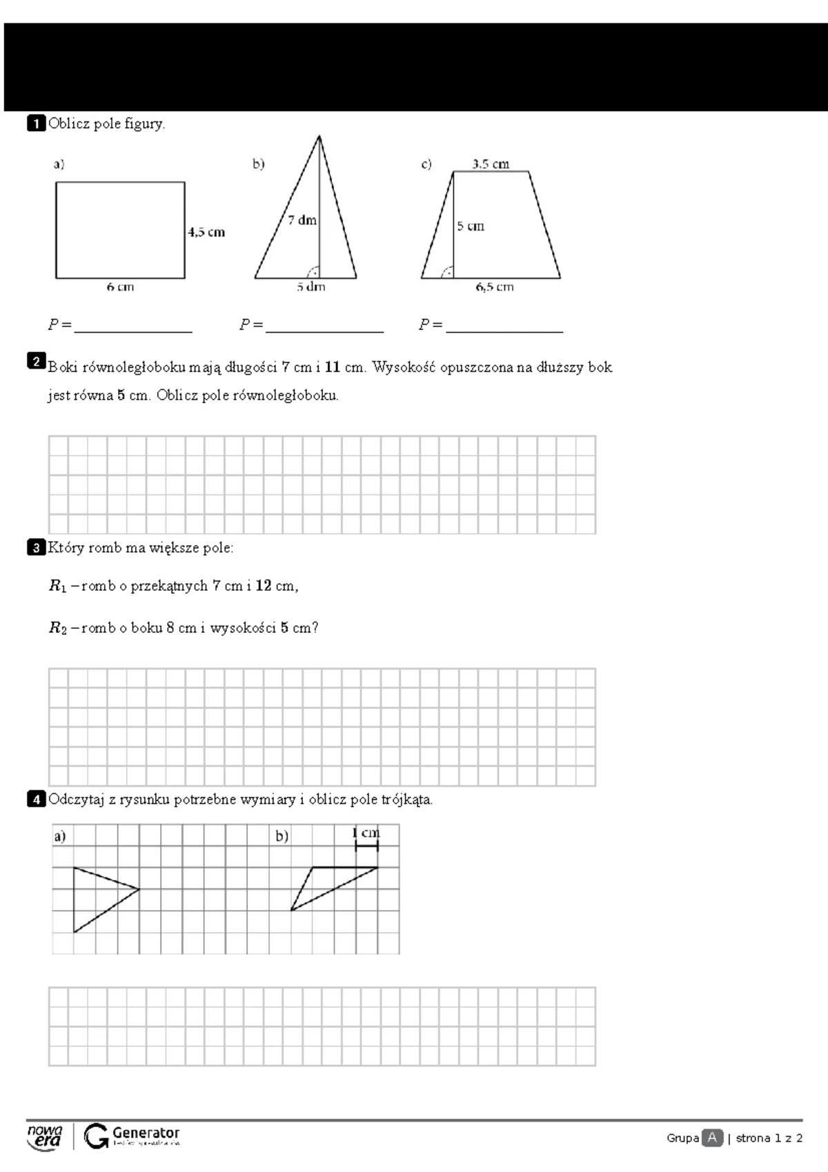 Sprawdzian Z Matematyki 1 Gimnazjum Pola Figur www.studocu.com