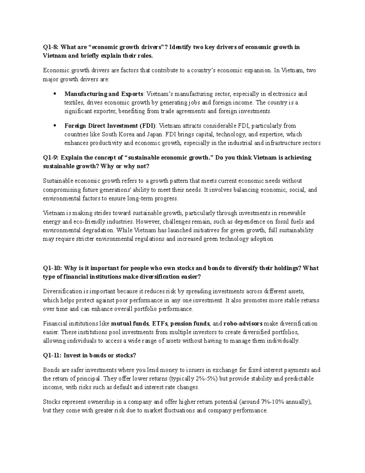 Q1 - troll đấy - Q1-8: What are “economic growth drivers”? Identify two ...