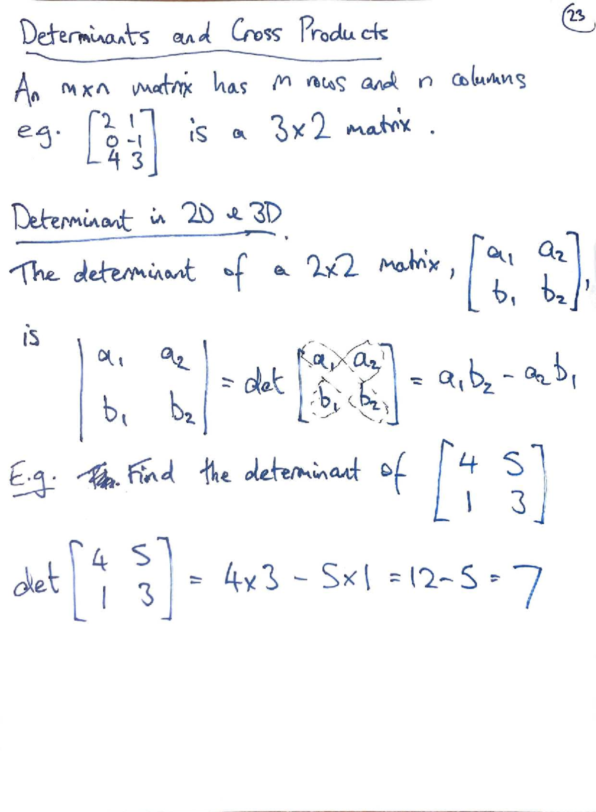 Lecture 3: Determinants and Cross Products in 3D Matrices - Studocu