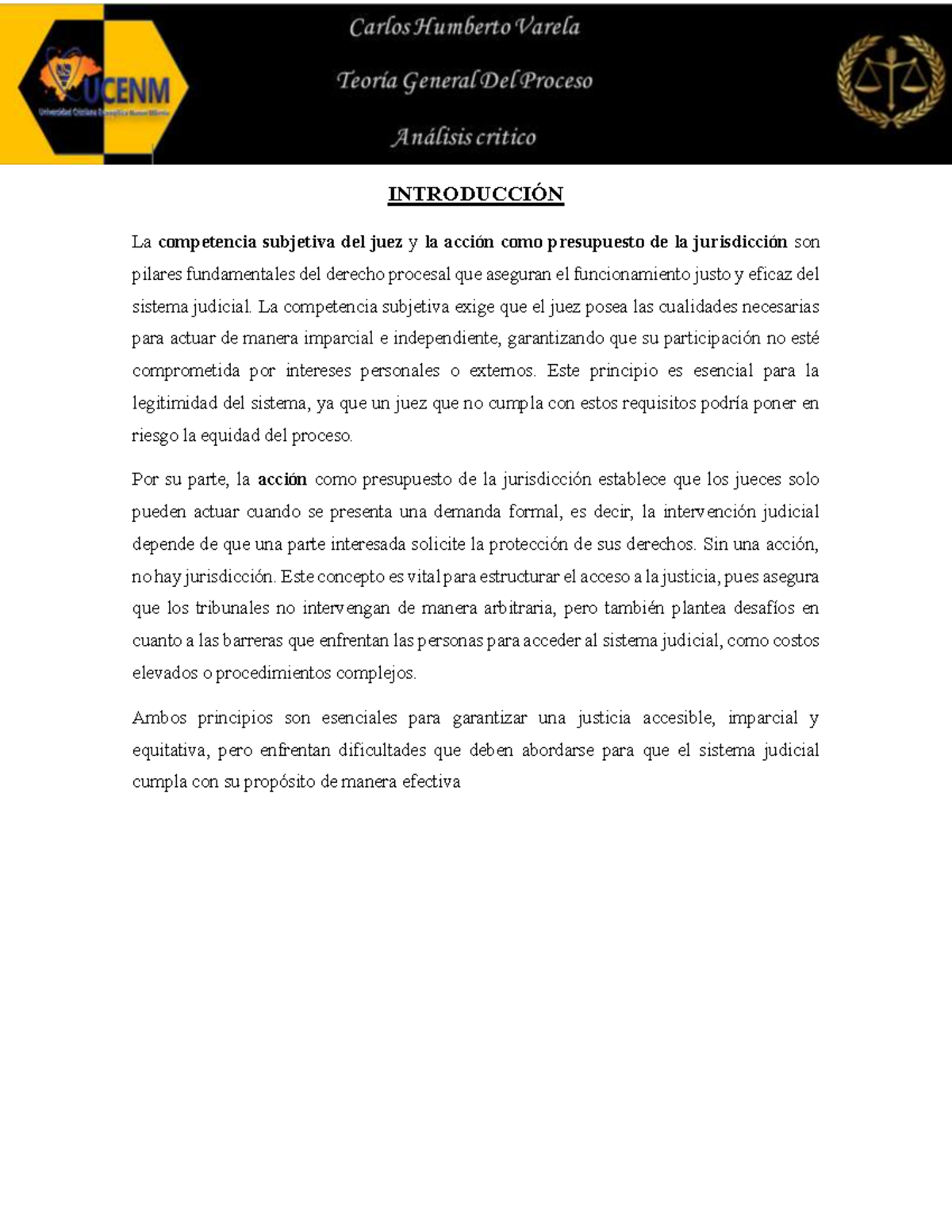 La Competencia Subjetiva del Juez y la Acción en Jurisdicción - Studocu