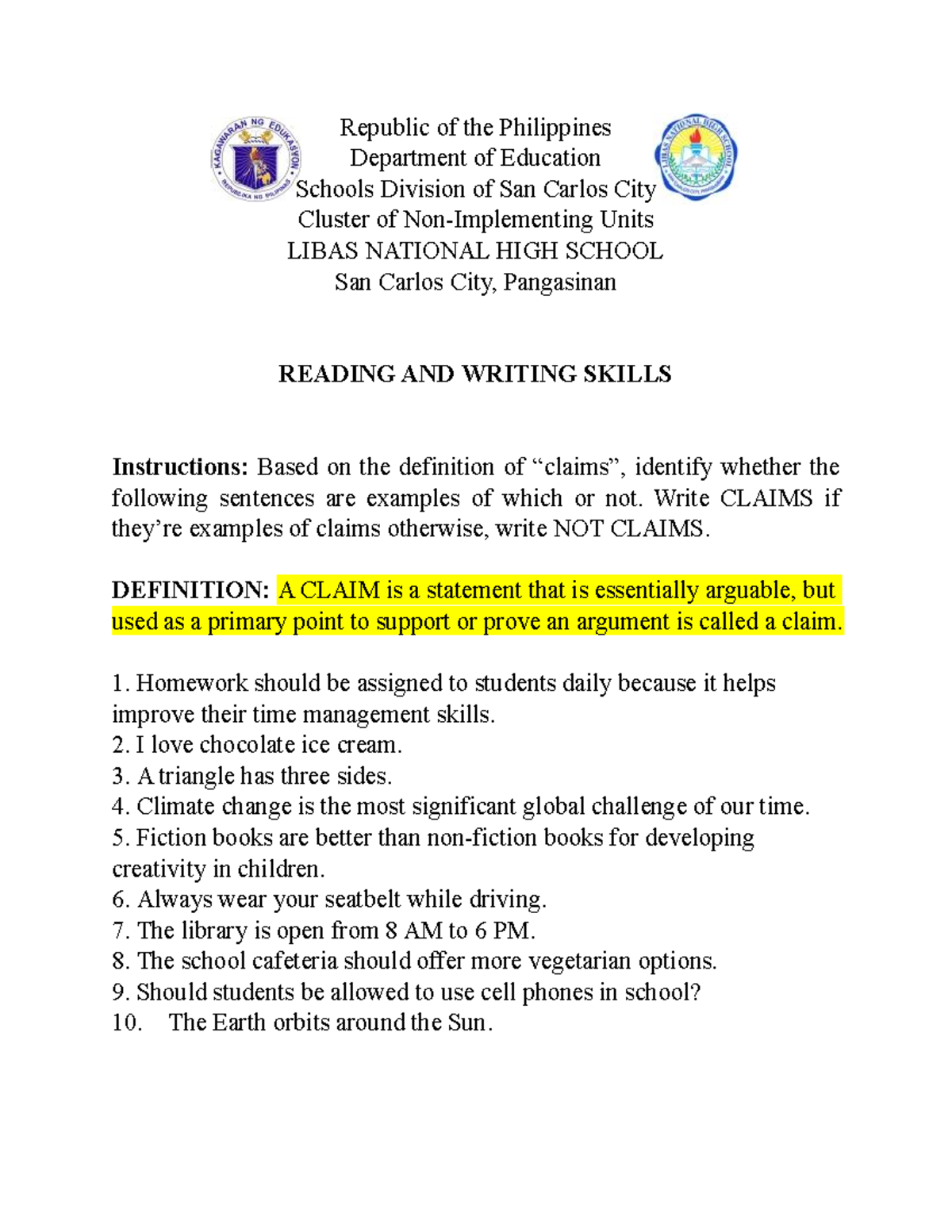 Modular Activity - Day 3 RAWS - Republic of the Philippines Department ...