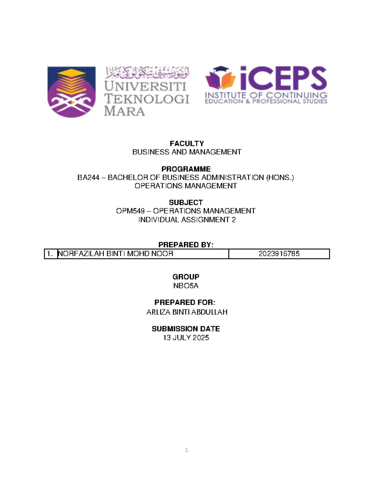BA244 OPM549 Operations Management Individual Assignment 2 Insights ...