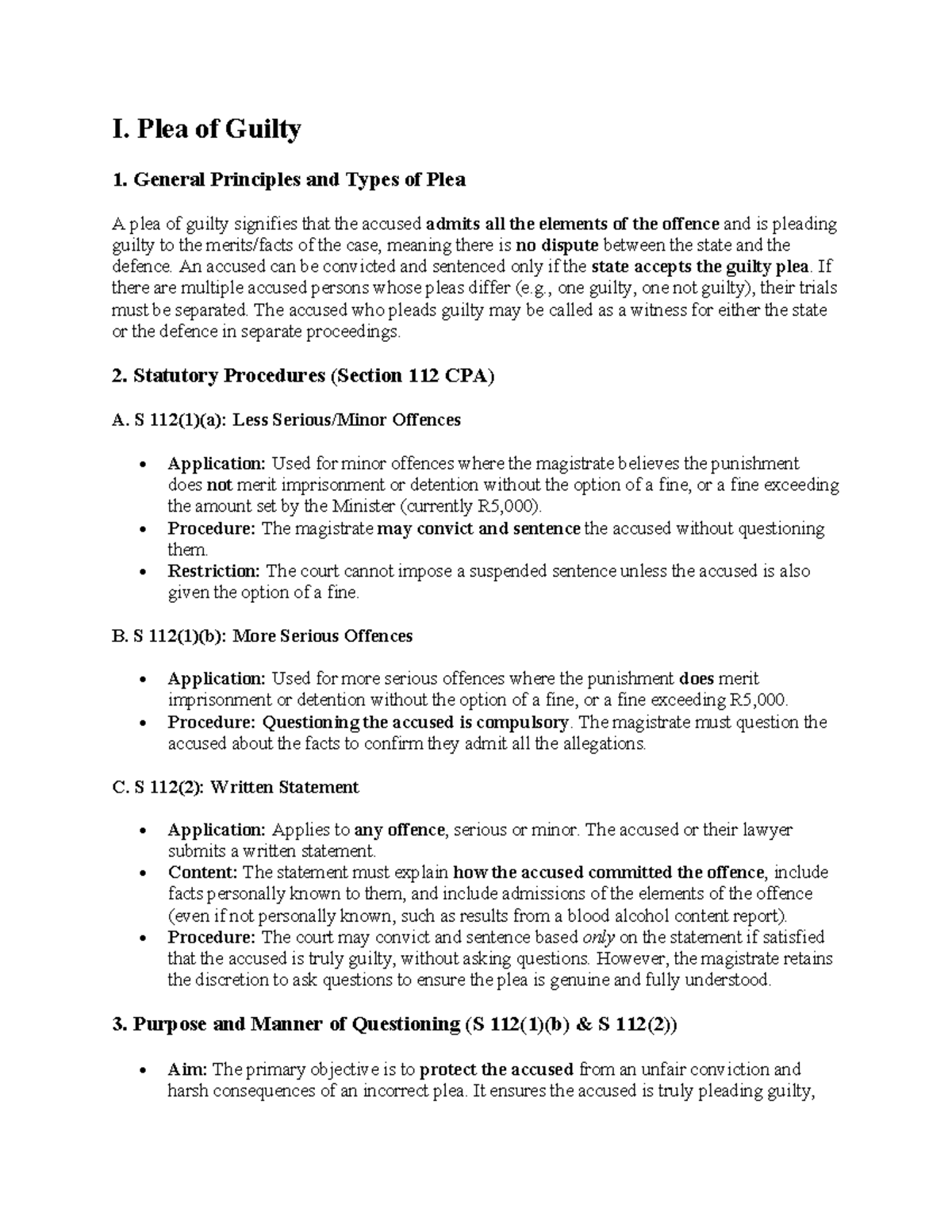 SPR421 Crash Course: Plea of Guilty & Trial Procedures Overview - Studocu