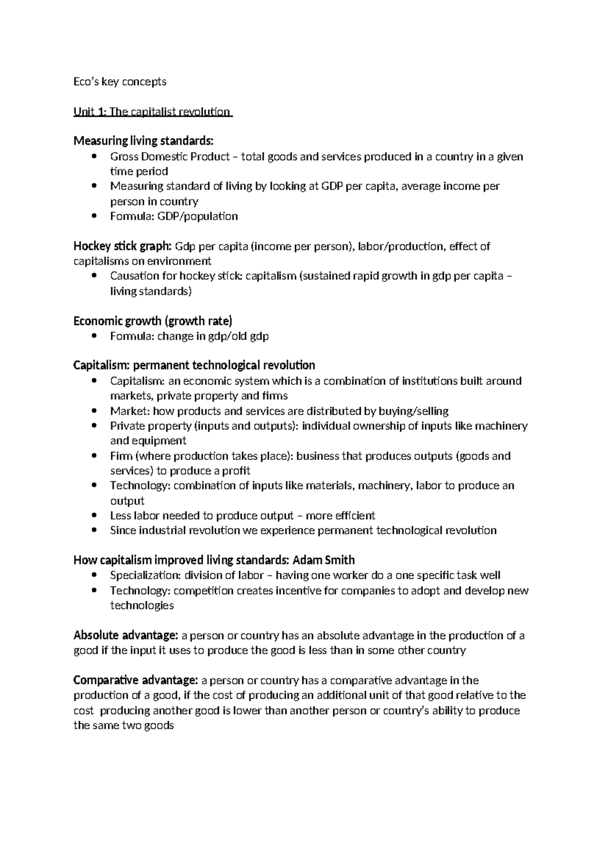 ECO101: Key Concepts Summary for First Semester Economics - Studocu