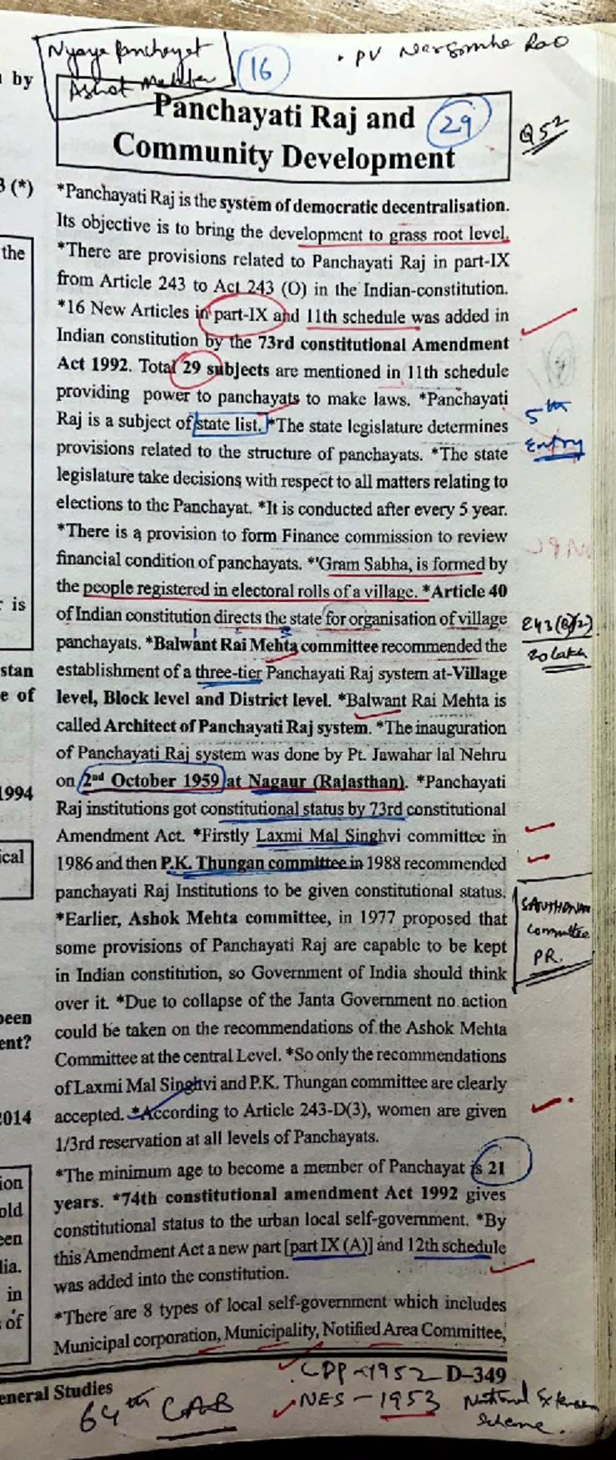 Panchayati Raj and Community Development - DU Notes - Studocu