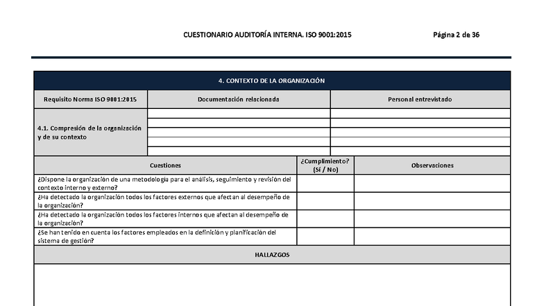 Check List Auditoría Interna ISO 9001:2015 - Evaluación de Procesos ...