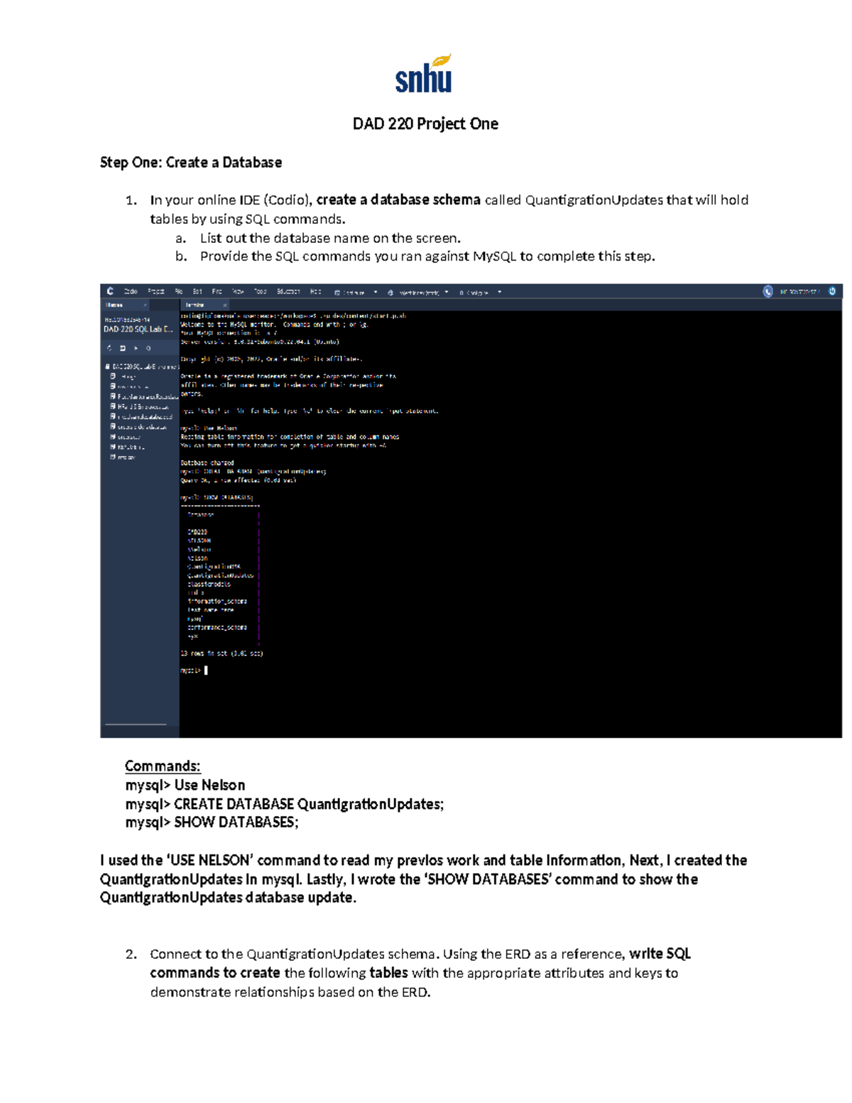 DAD 220 Project One: Database Creation and Data Operations Guide - Studocu