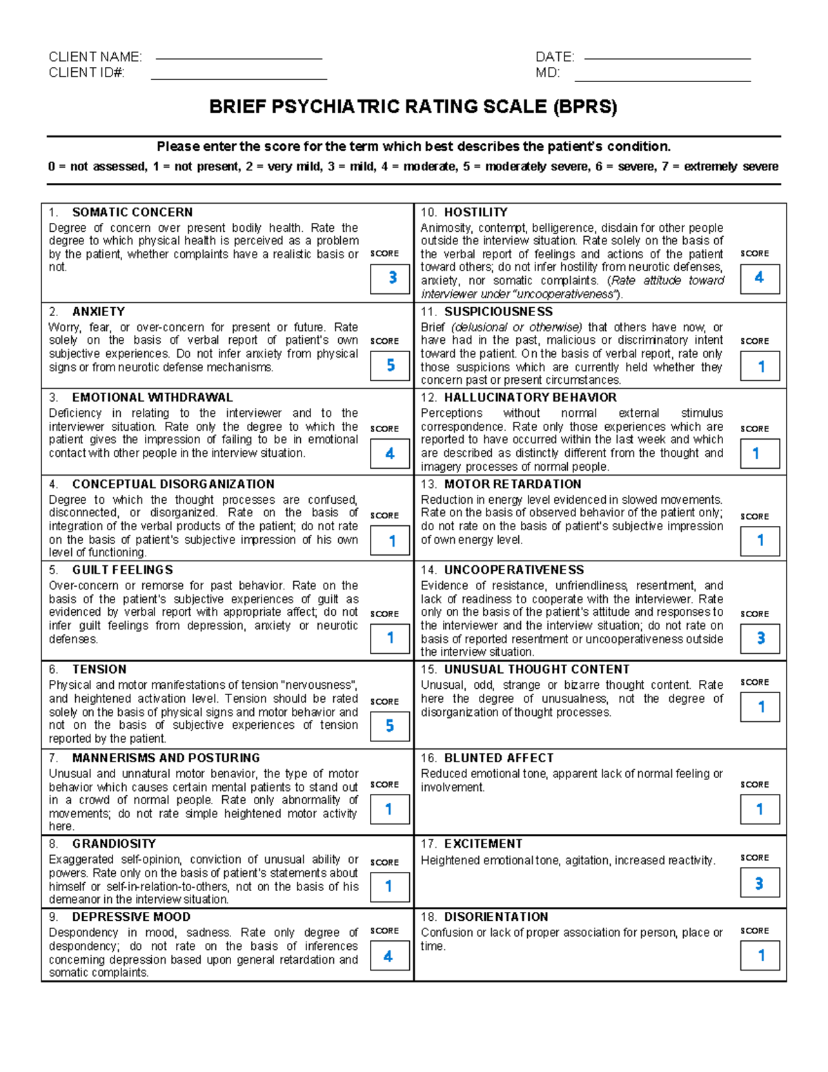 BPRS Assessment Tool: Client Evaluation Form - Studocu