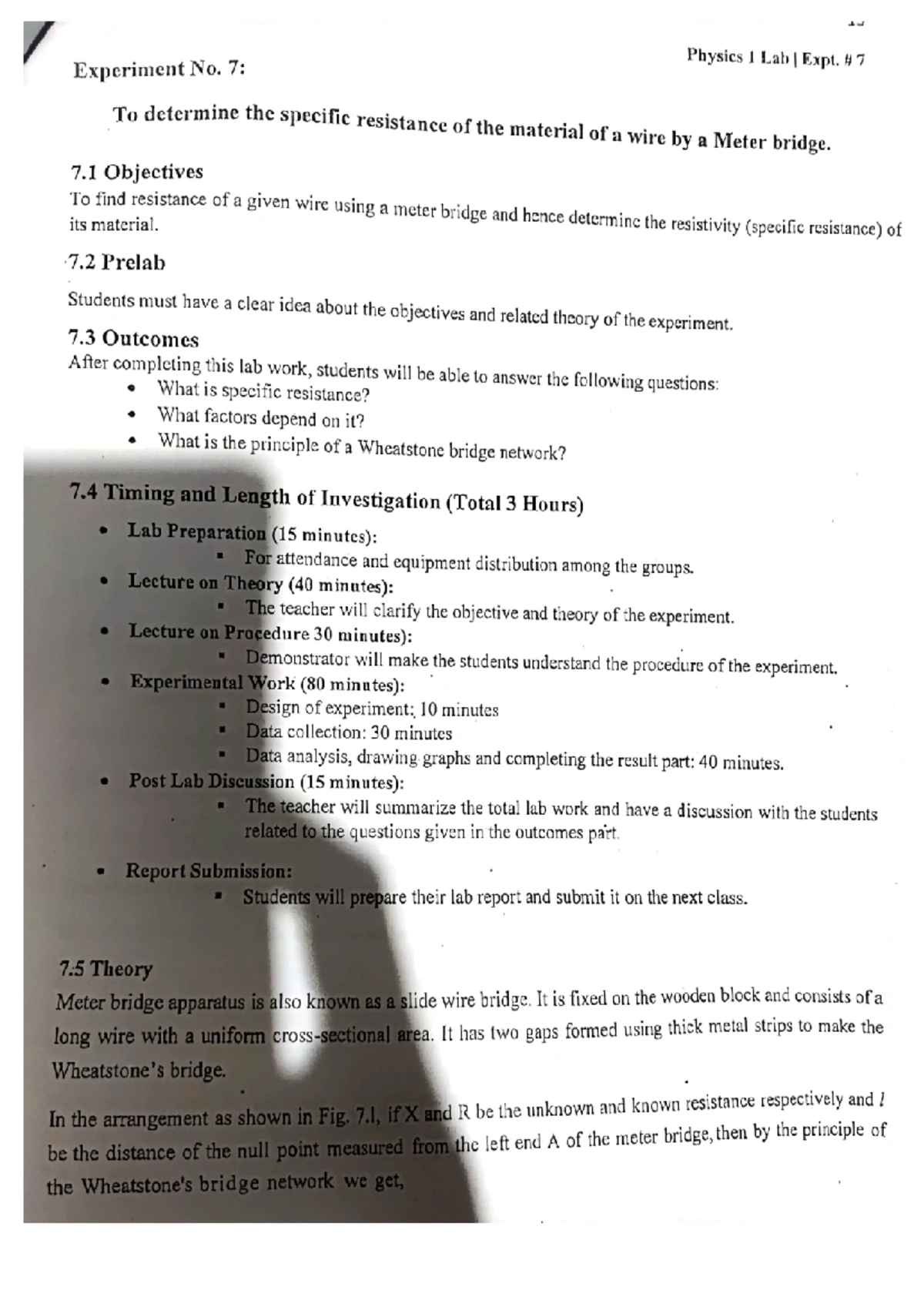 Phy1Lab Experiment 7: Specific Resistance Measurement Guide Fall 24-25 ...