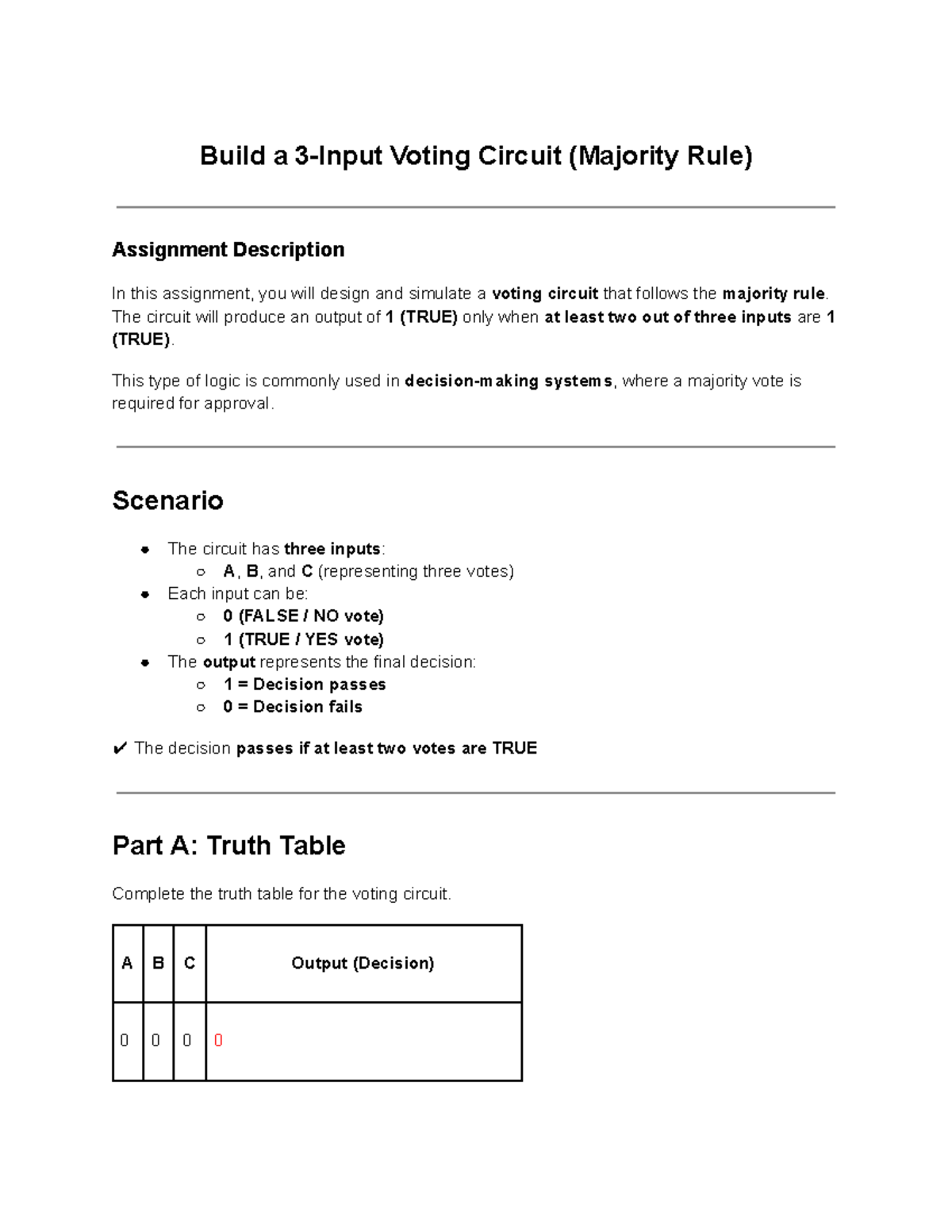 Logic Gates Voting Circuit (Majority Rule) Assignment - Studocu