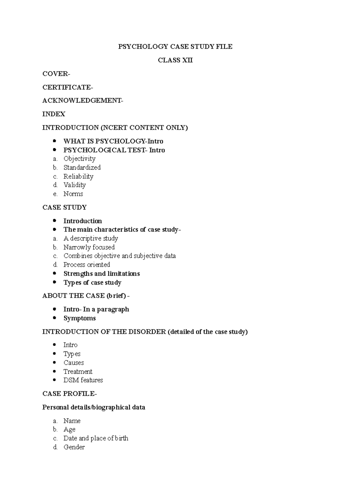 Psychology Case Study Analysis - Class XII Practical Report - Studocu