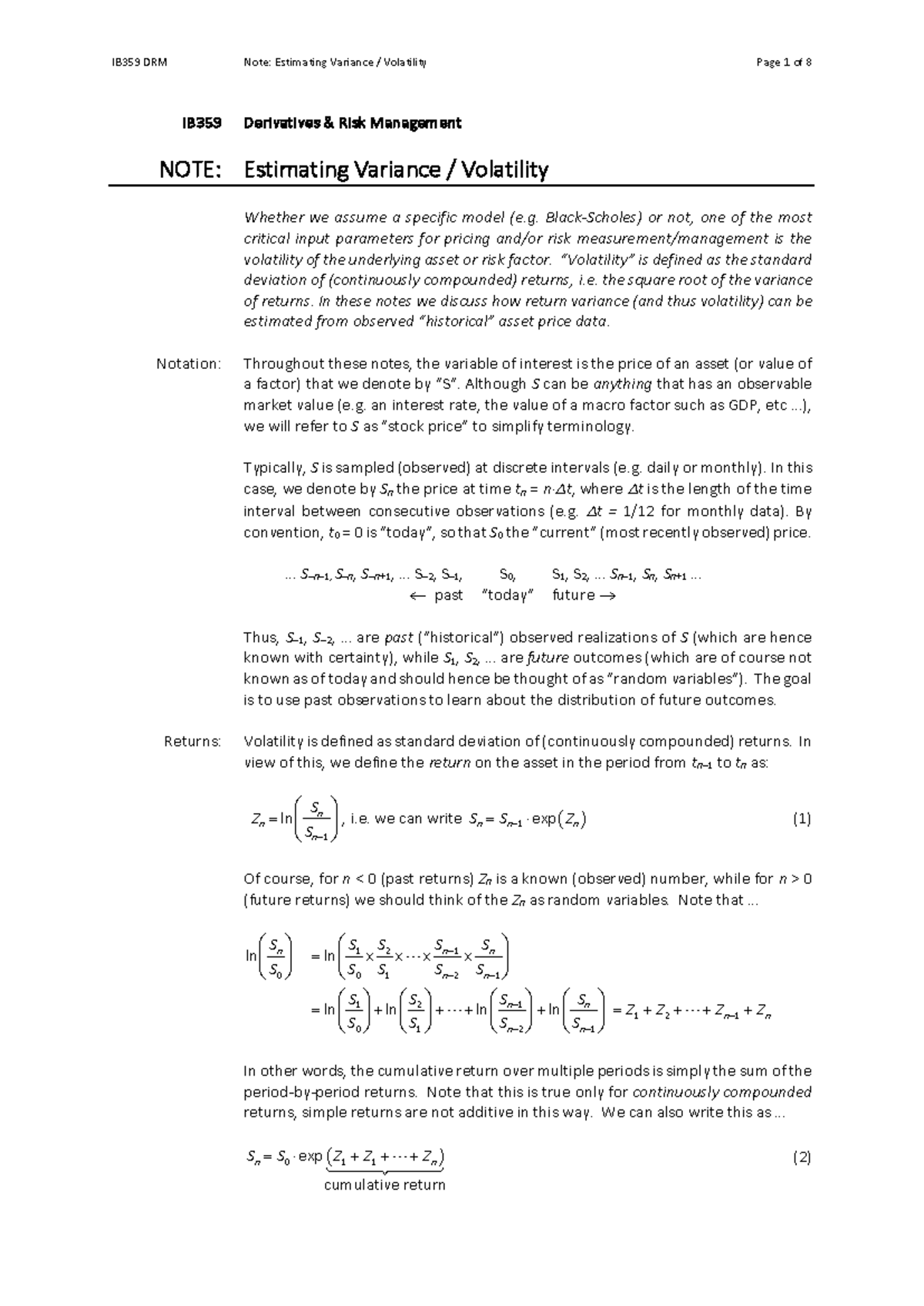 IB359 DRM Notes: Estimating Variance Volatility in Risk Management ...