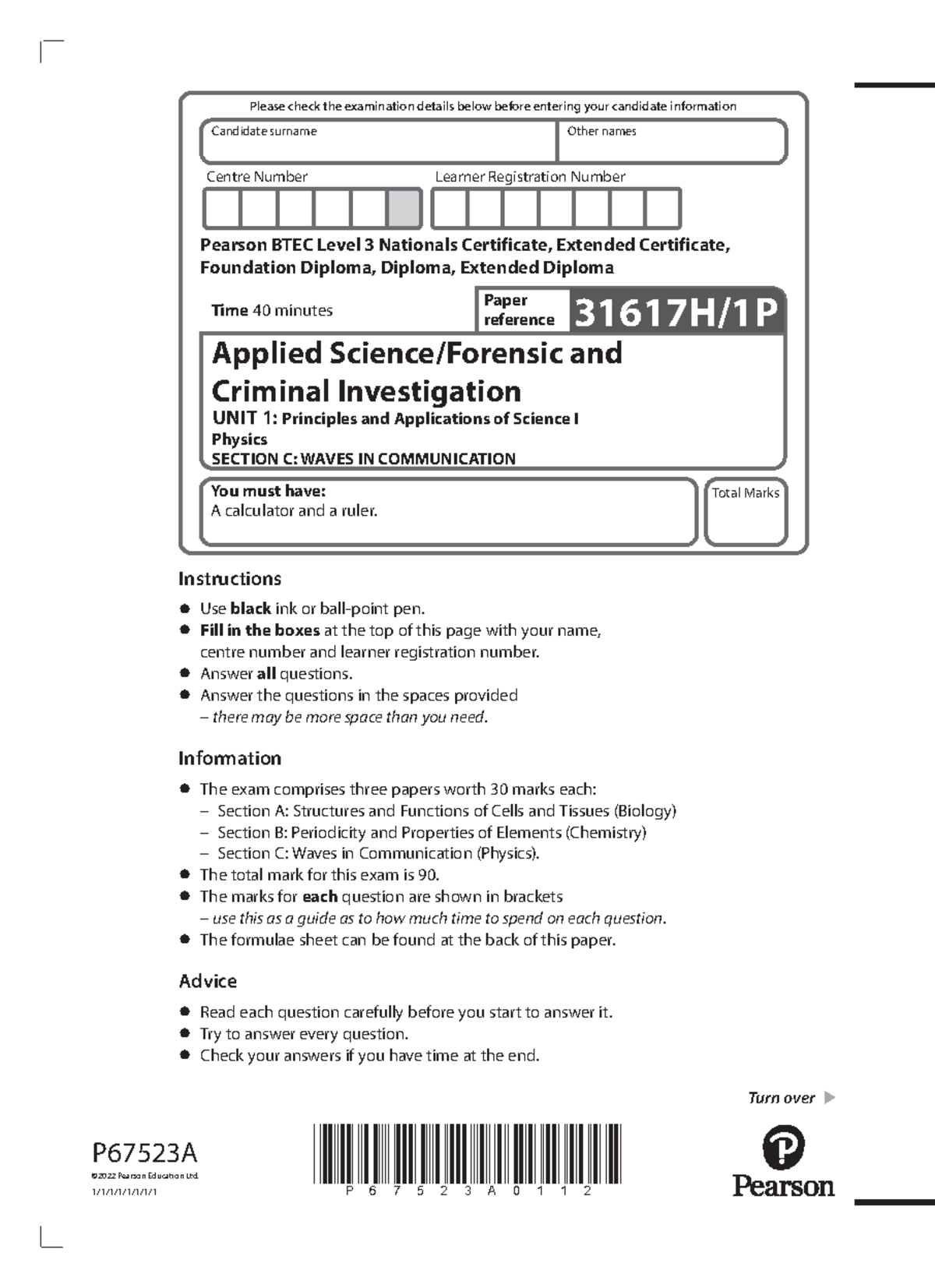 KS5 BTEC Unit 1 Physics Paper - Waves in Communication JUNE 2022 - Studocu