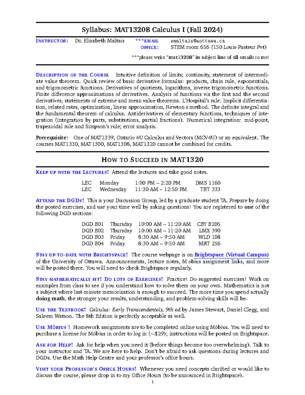 MAT1320B Calculus I Syllabus and Success Tips for Fall 2024 - Studocu