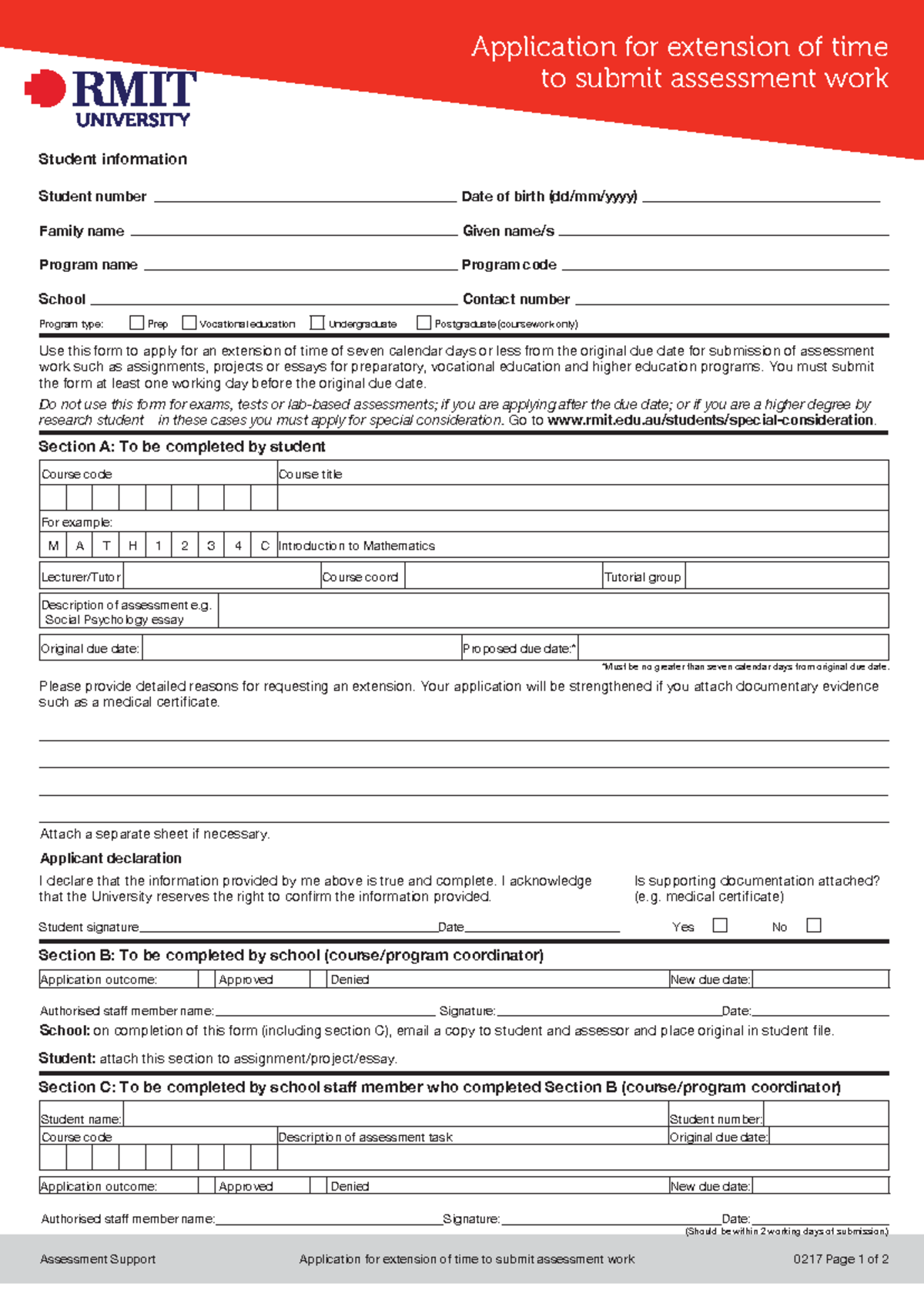 Application for extension of time to submit work unlocked - Application ...