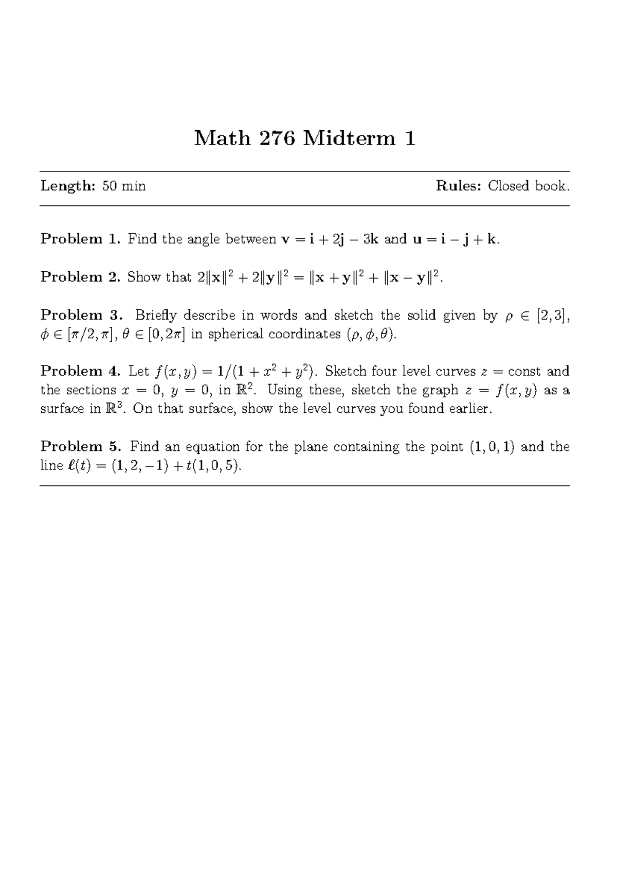 MT1 2024с - EXAM - Math 276 Midterm 1 Length: 50 min Rules: Closed book ...
