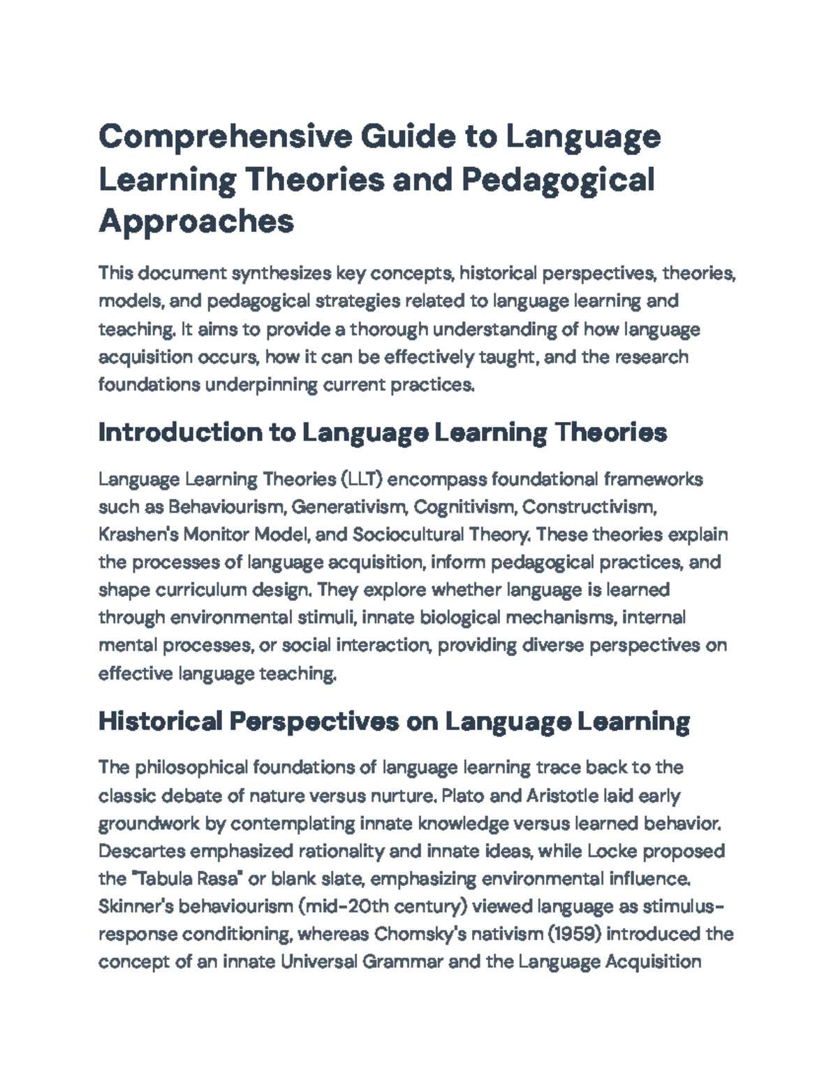 Comprehensive Guide to Language Learning Theories & Pedagogy (LLT 101 ...