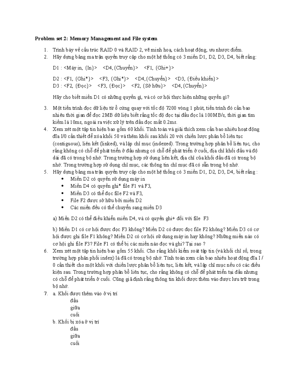 Problem Set 2: RAID Structures & Access Matrix Analysis - Studocu