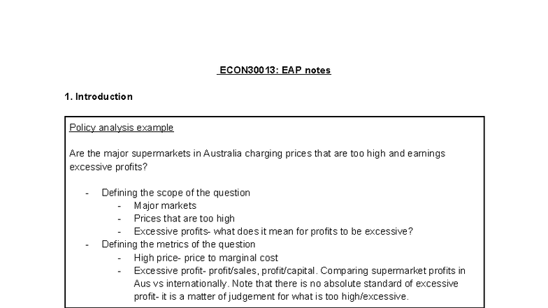 ECON30013: EAP Notes on Policy Analysis and Market Failures - Studocu