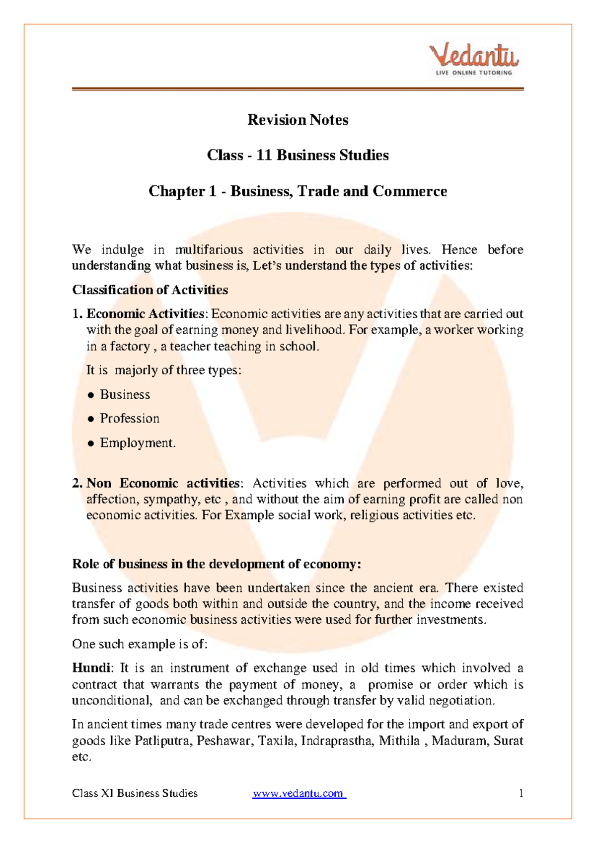 Class 11 Business Studies: Chapter 1 - Business, Trade & Commerce Notes ...