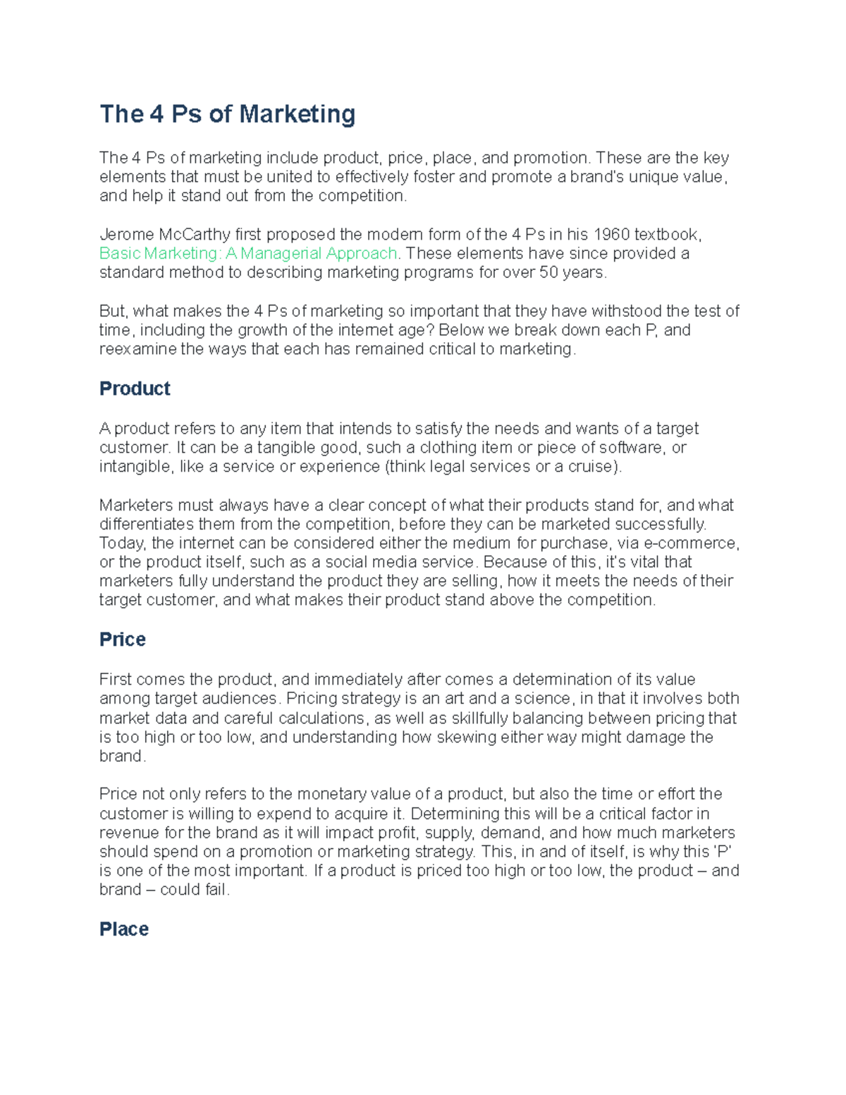 BUS 512 Assignment: Understanding the 4 Ps of Marketing Essentials ...