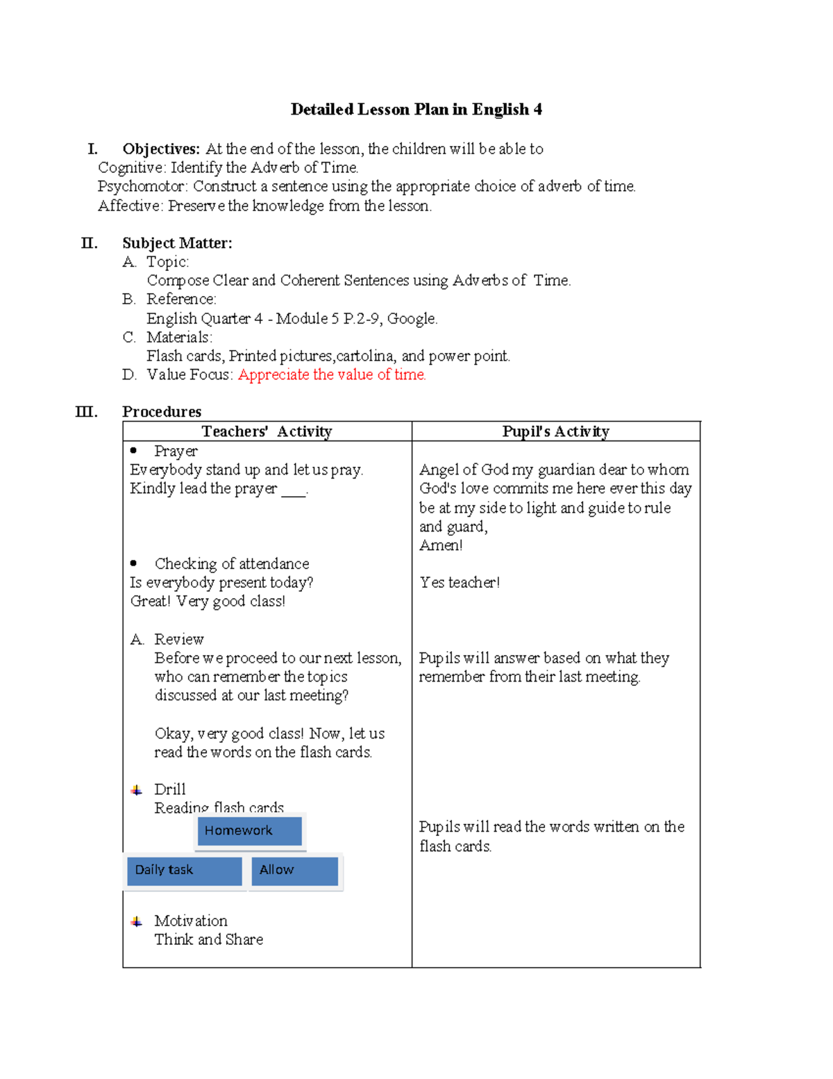 Siloam DEMO Grade 4 - Detailed English Lesson Plan on Adverbs - Studocu