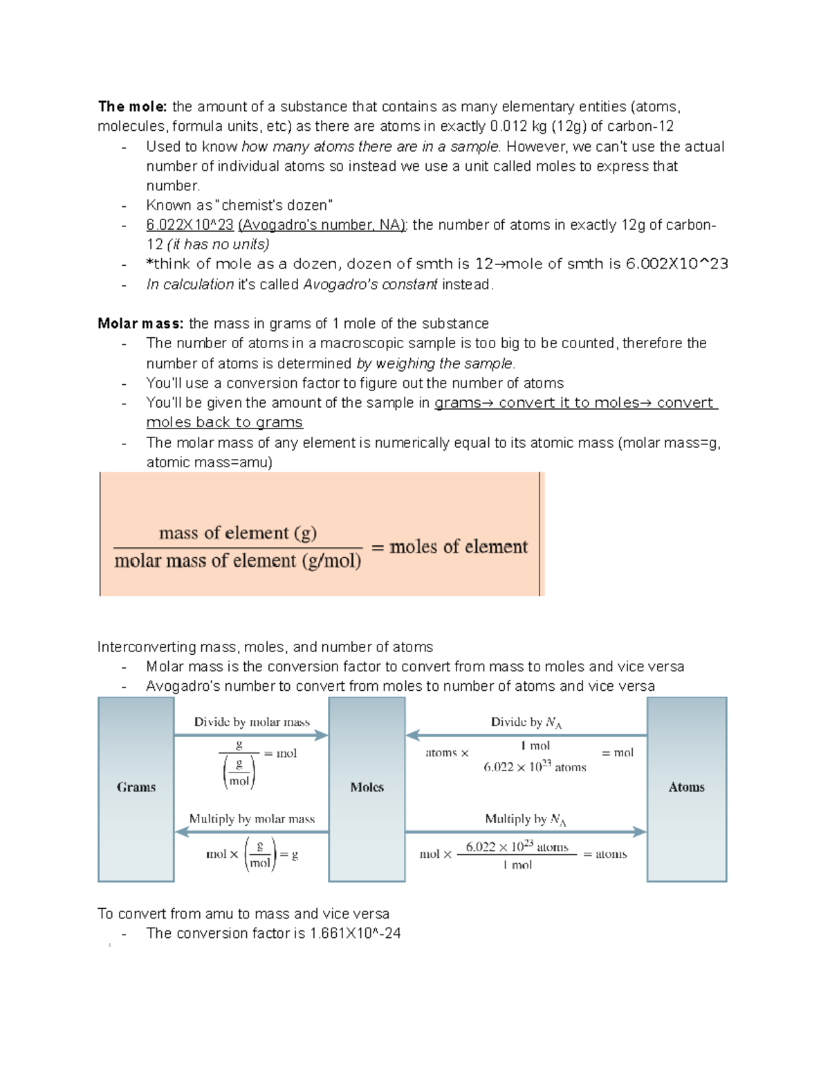 Chemistry 101 chapter 5 - The mole: the amount of a substance that ...