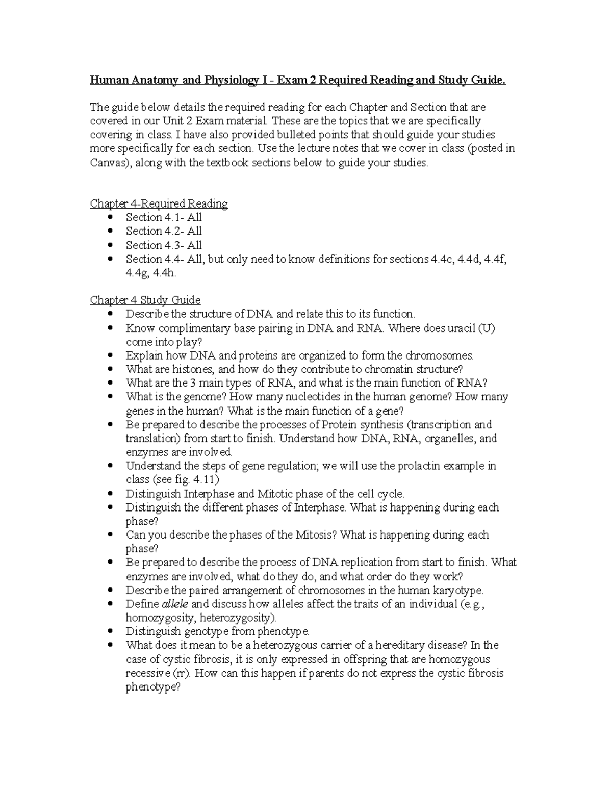 Human Anatomy and Physiology I - Exam 2 Study Guide & Readings - Studocu