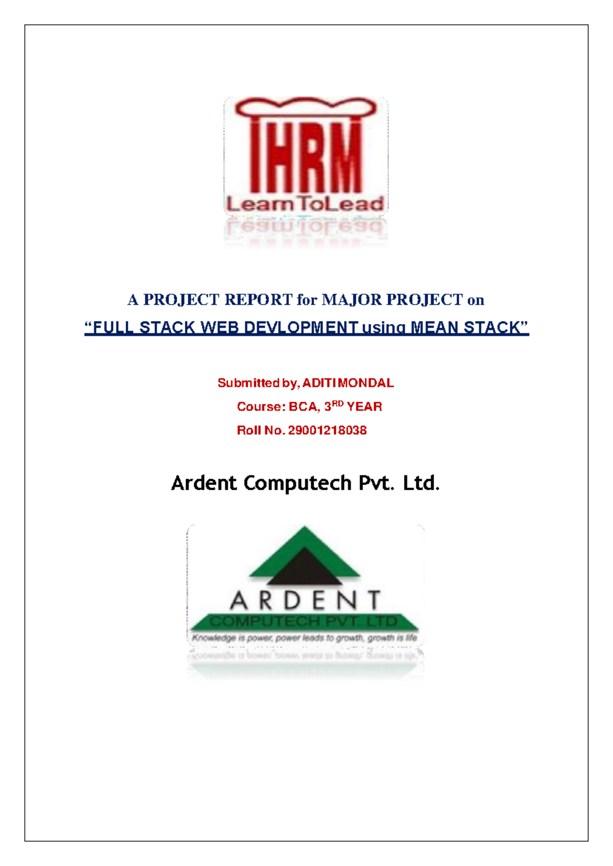 Project Report on Full Stack Web Development (BCA, Major Project 01 ...