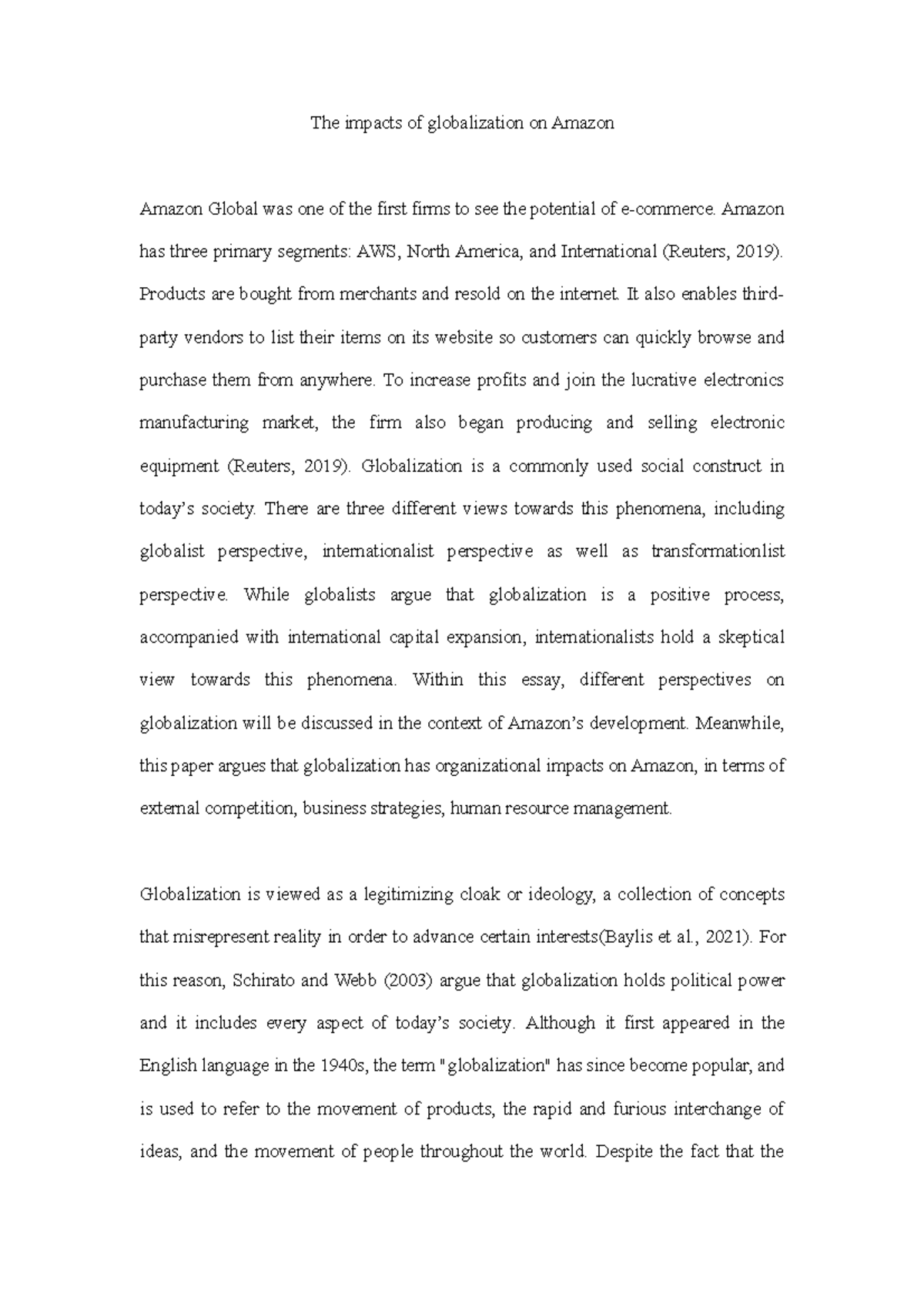 The Impacts of Globalization on Amazon: A Comprehensive Analysis - Studocu