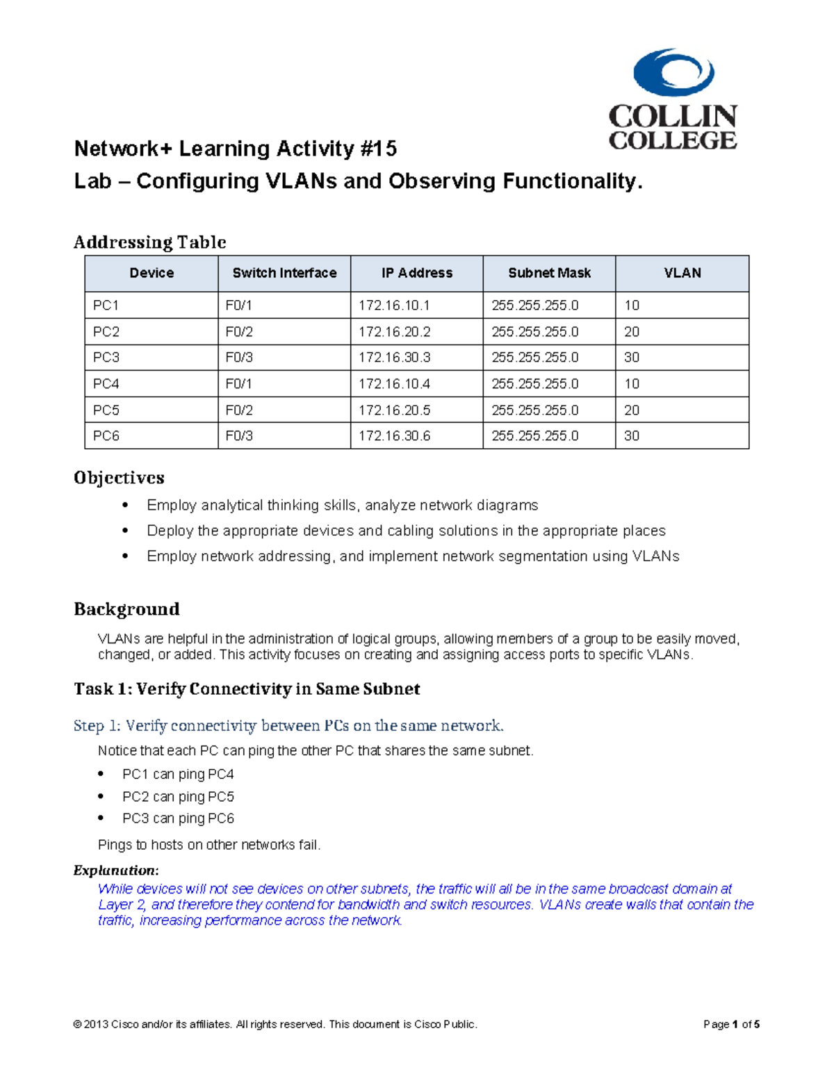 Network+ Lab Activity #15: VLAN Configuration & Functionality Analysis ...