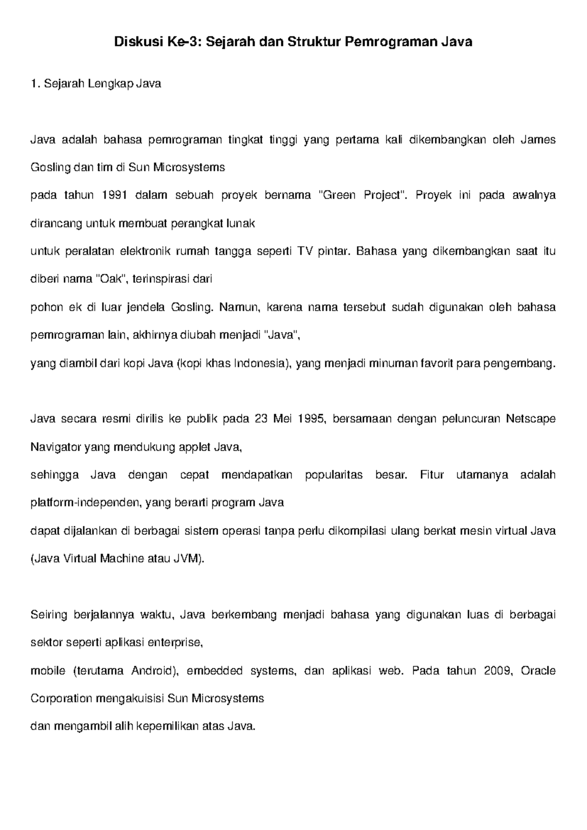 Diskusi Lengkap Sejarah & Struktur Pemrograman Java 1 - Studocu