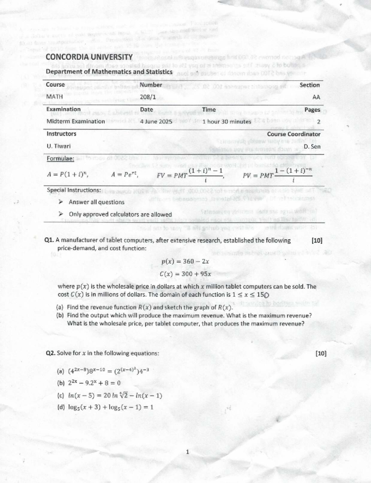 MATH AA Midterm Exam Solutions - June 4, 2025 - Studocu