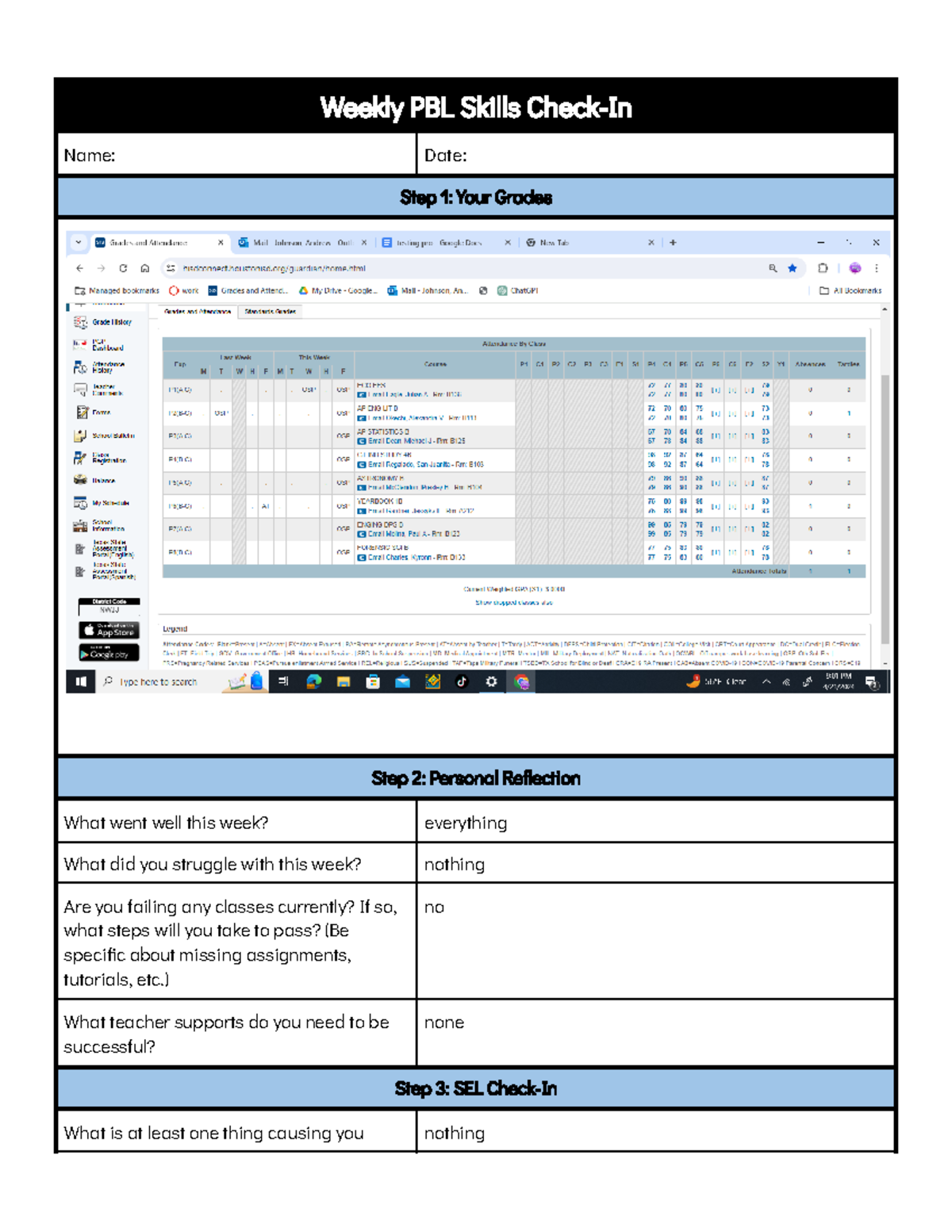 PBL Skills 12 Weekly Check-In and Reflection (13) - Studocu