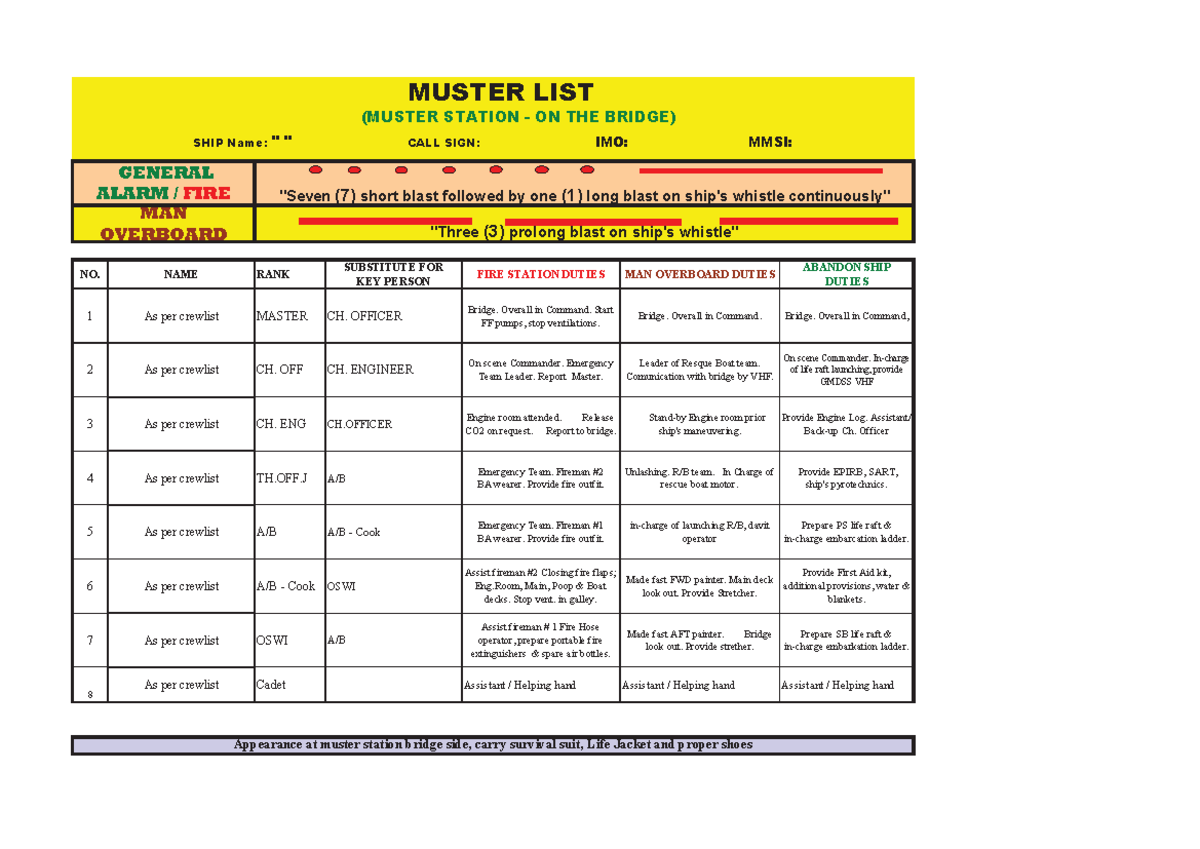 Muster List Card - OSWI Emergency Procedures and Duties - Studocu