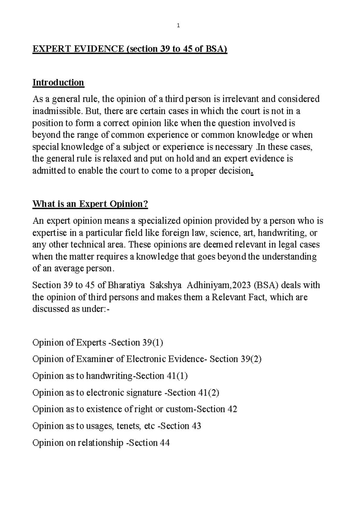 Expert Evidence: Sections 39-45 of BSA Explained - Studocu