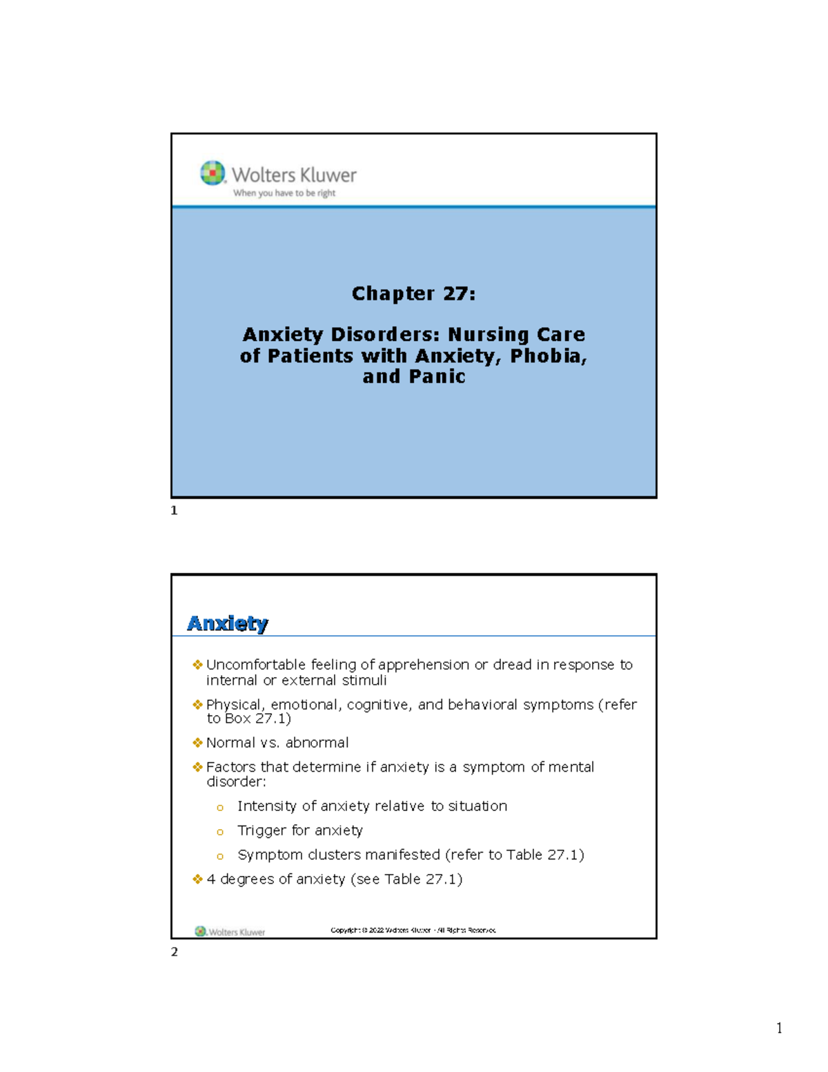 Chapter 27: Nursing Care for Anxiety Disorders and Panic Management ...