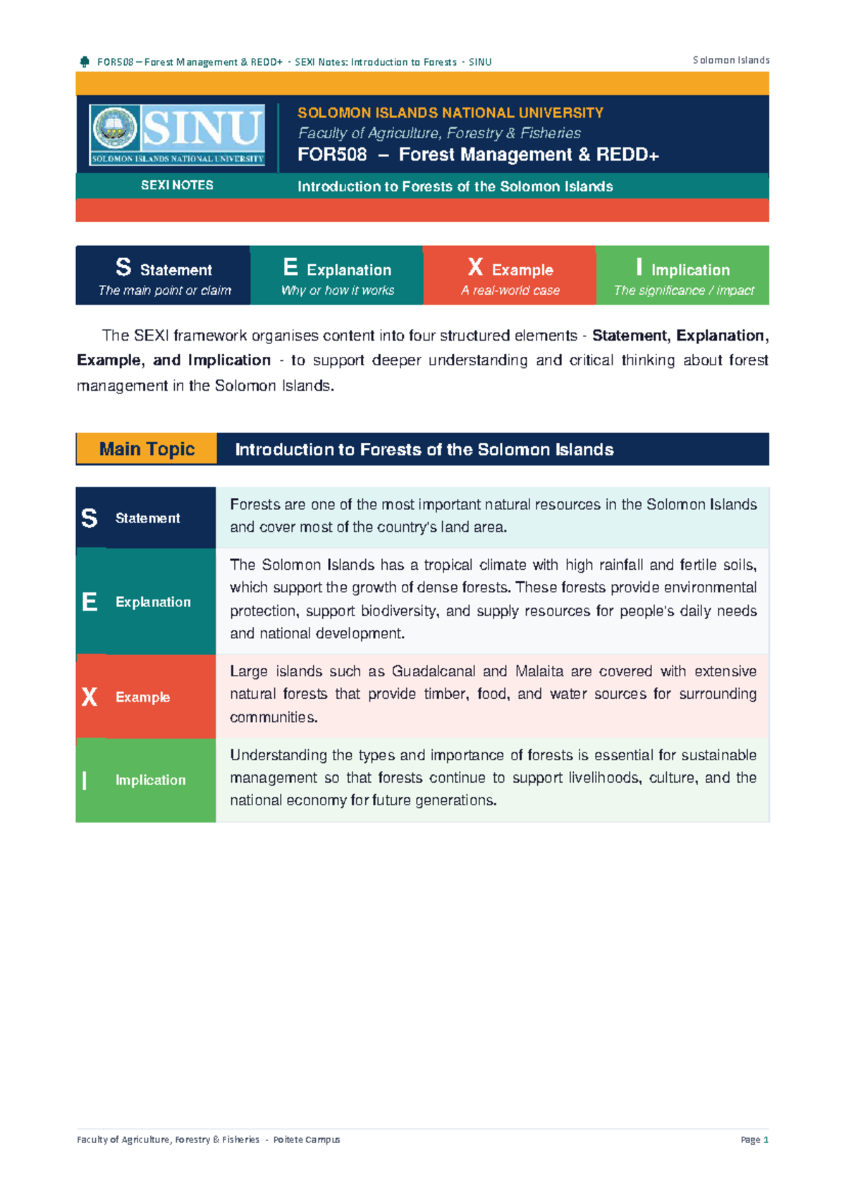 FOR508 Forest Management SEXI Notes: Understanding Solomon Islands ...
