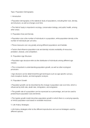 Population Dynamics - Study Notes & Assignments - Studocu