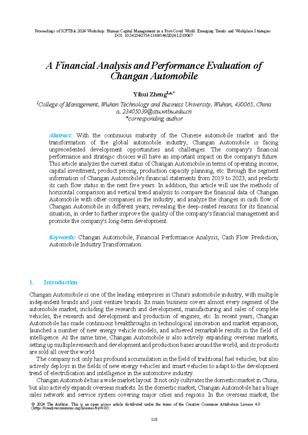 Financial Analysis and Performance Evaluation of Changan Automobile ...