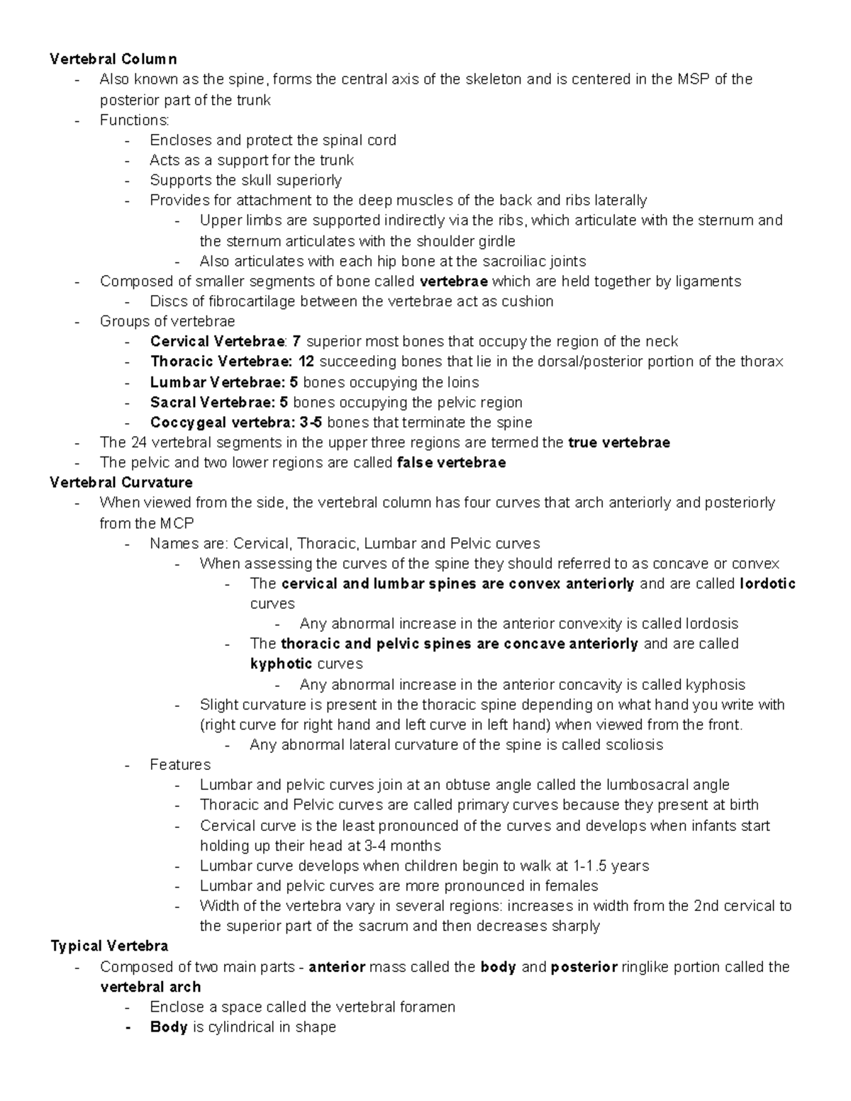 Vertebral Column Anatomy and Function: An Overview for ANAT 101 ...