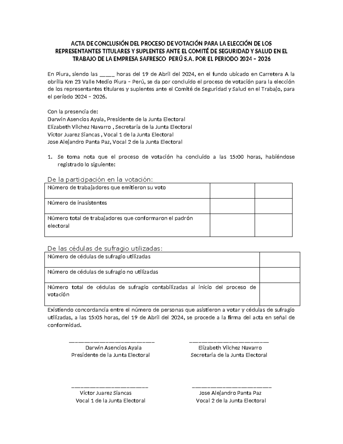Acta de Conclusión del Proceso de Elección CSST 2024-2026 - Studocu
