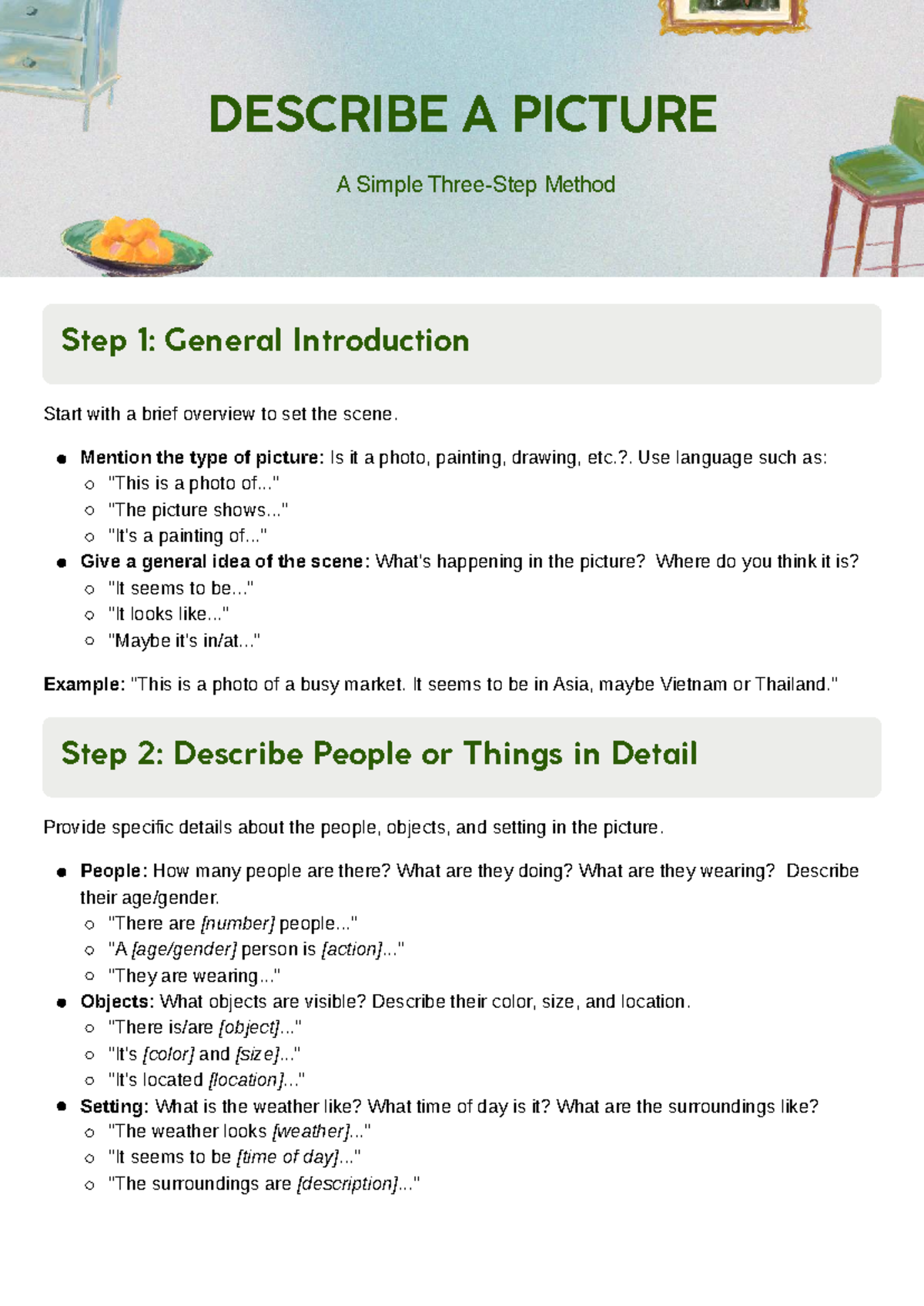 How to Describe a Picture: A Simple Method Guide - Studocu