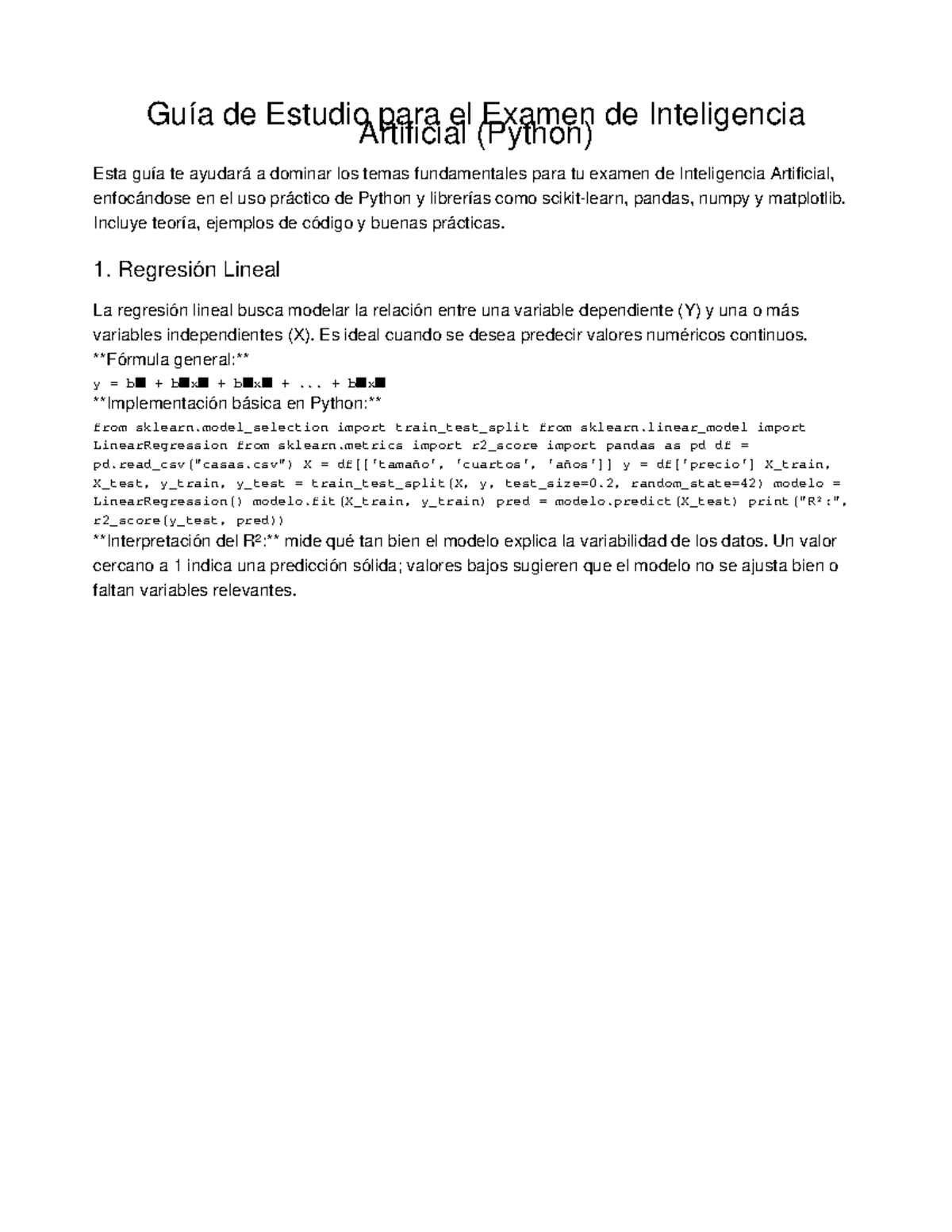 Guía de Estudio para el Examen de IA (Python) - Unidad 3 - Studocu